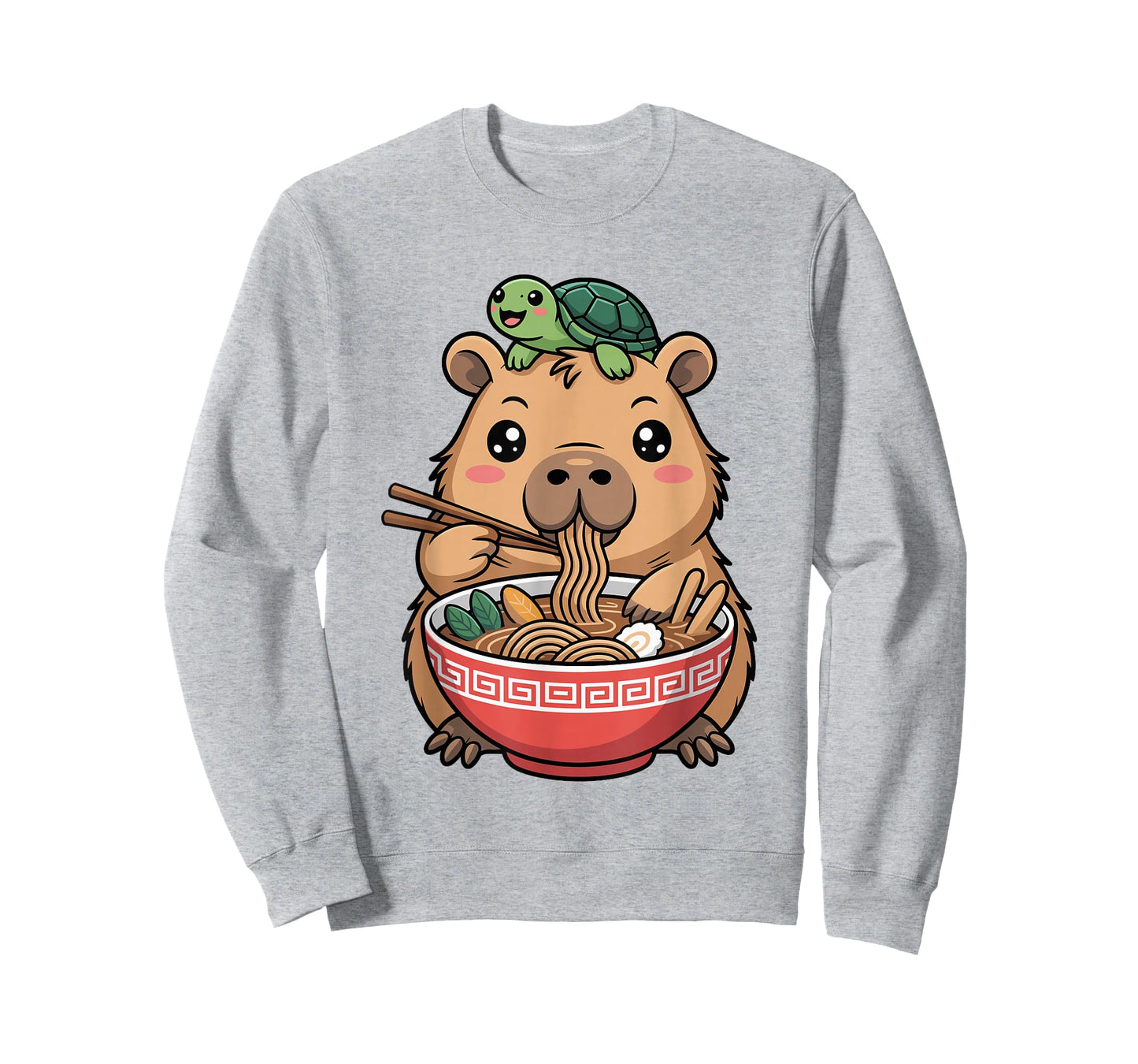 Cute Kawaii Capybara Eating Noodles with Turtle on Head T-Shirt