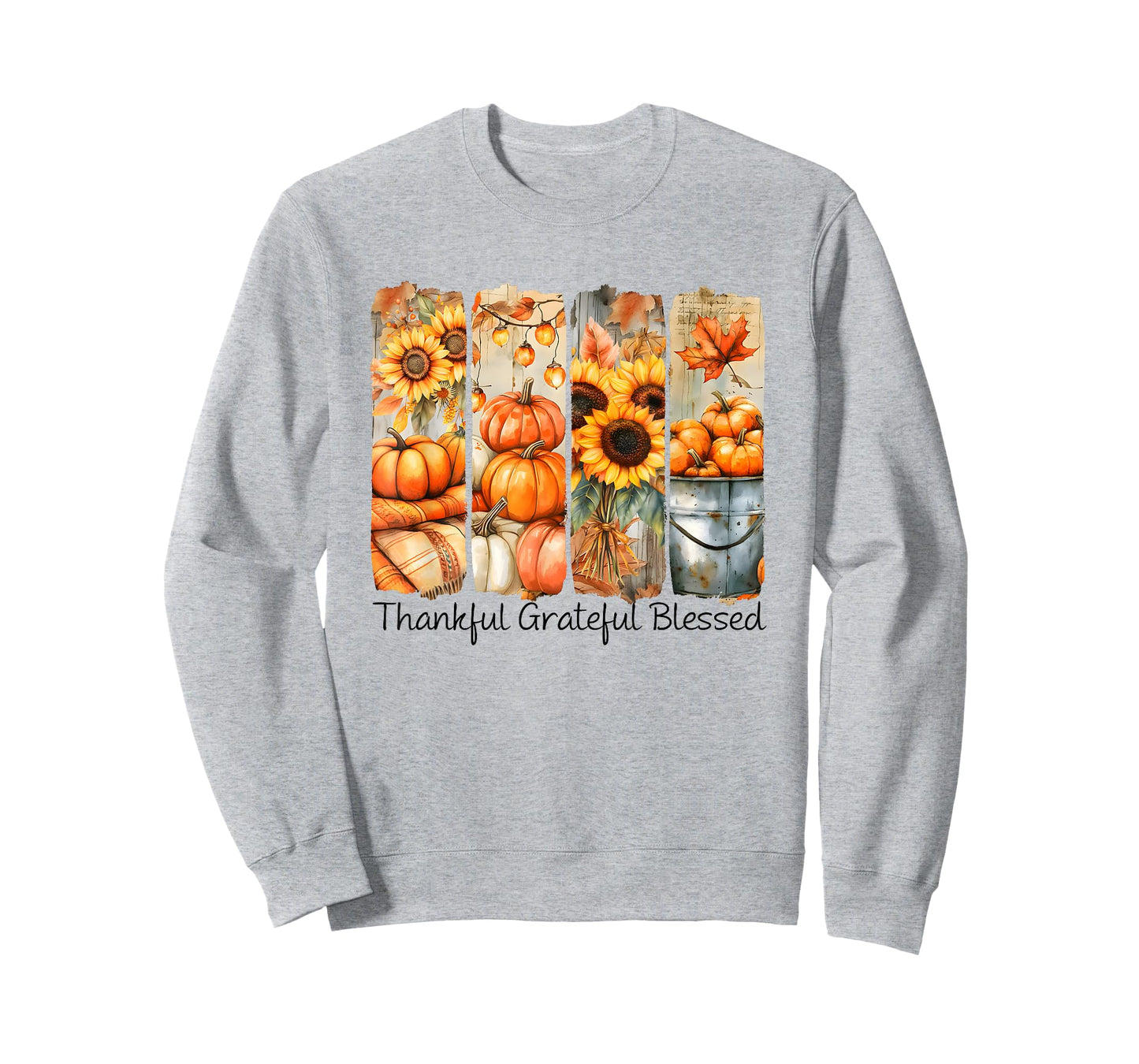 Thankful Grateful Blessed Fall Floral Pumpkin Thanksgiving T-Shirt
