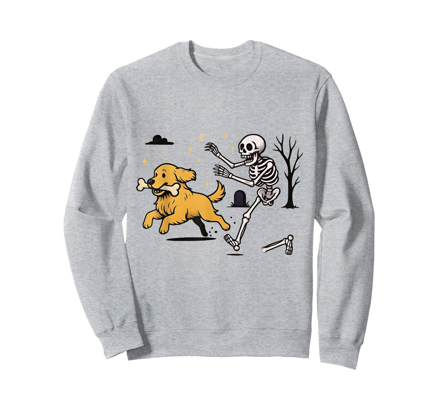 Skeleton Chasing Golden Retriever Funny Skeleton Halloween T-Shirt