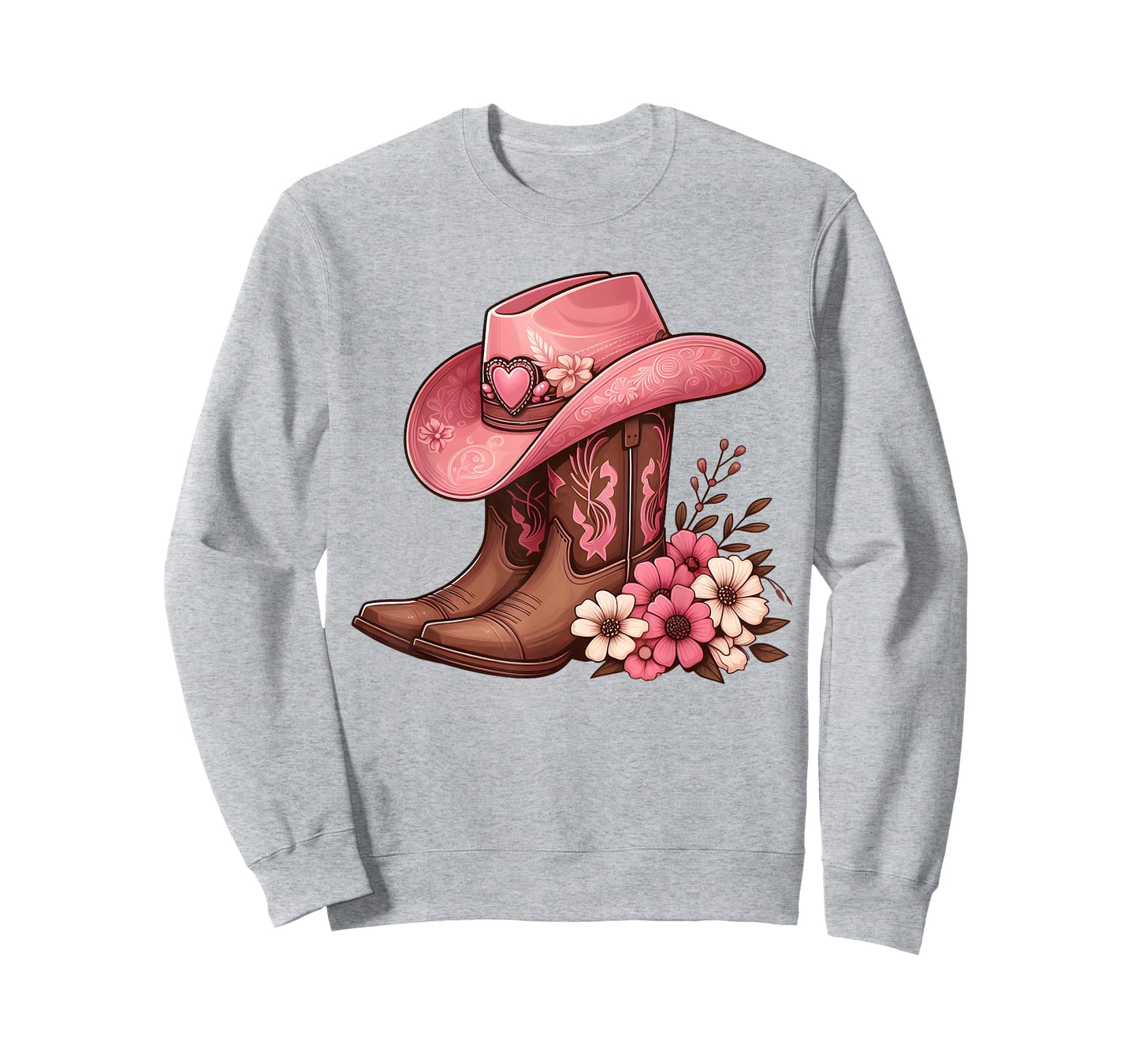 Western Country Pink Cowboy Boots Cowgirl Hat And Roses T-Shirt