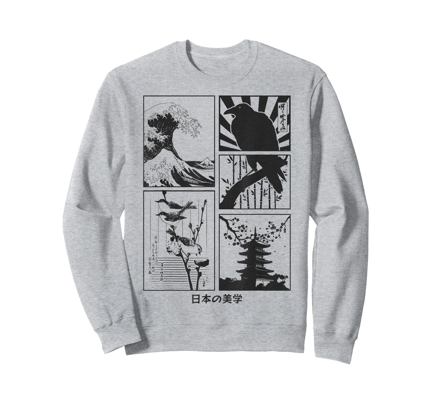 Japanese Art Birds on Cherry Blossom and Kyosai Crow Raven T-Shirt