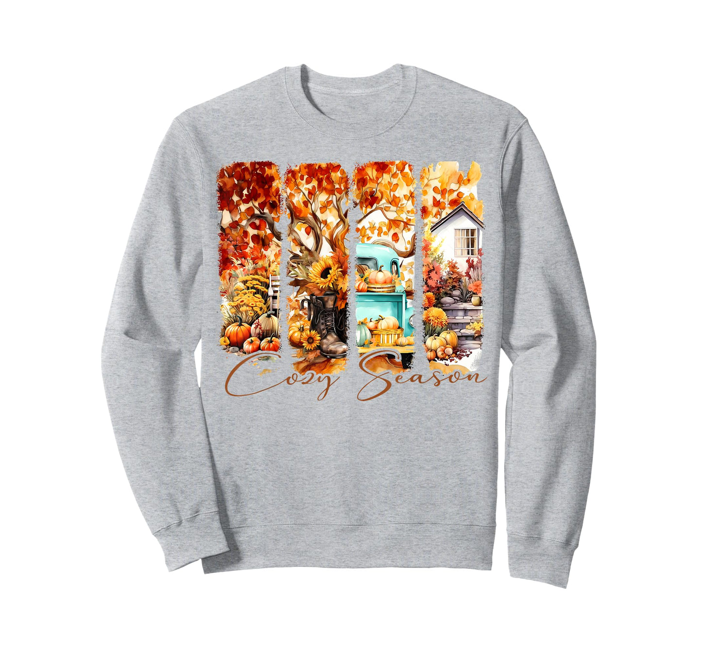 Cute Autumn Fall Season Pumpkin Truck Hat House Trees Cozy T-Shirt