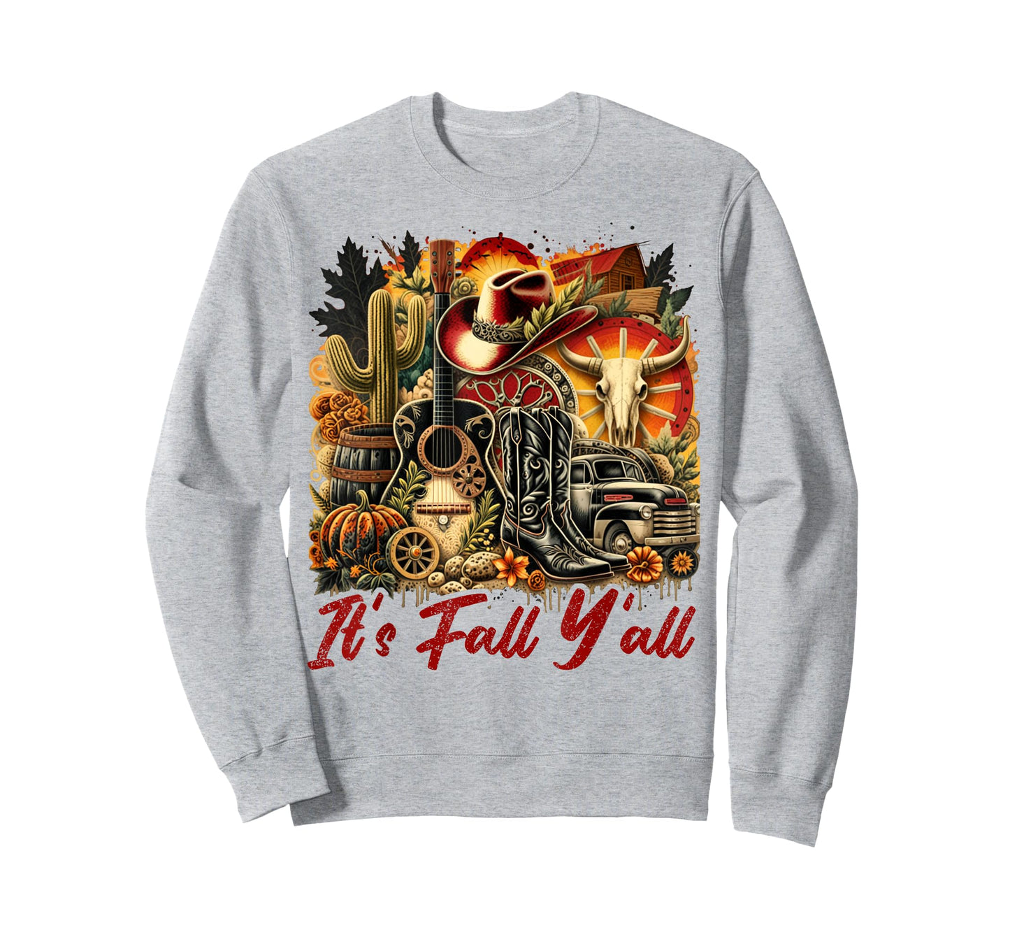 Its Fall Yall Cowgirl Boots Guitar Pumpkin Autumn Harvest T-Shirt