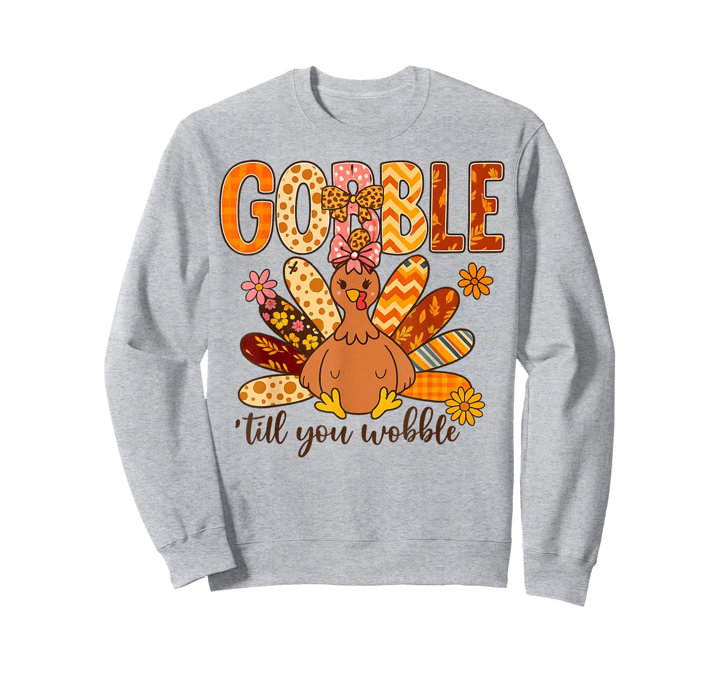 Gobble Til You Wobble Thanksgiving Floral Turkey Leopard T-Shirt