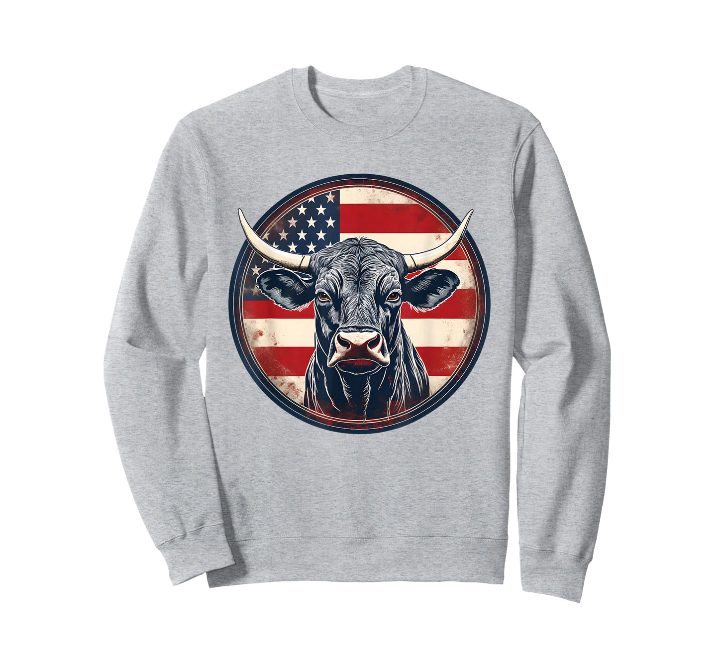 Bull American Flag Rodeo Distressed Cowboy Red Western T-Shirt