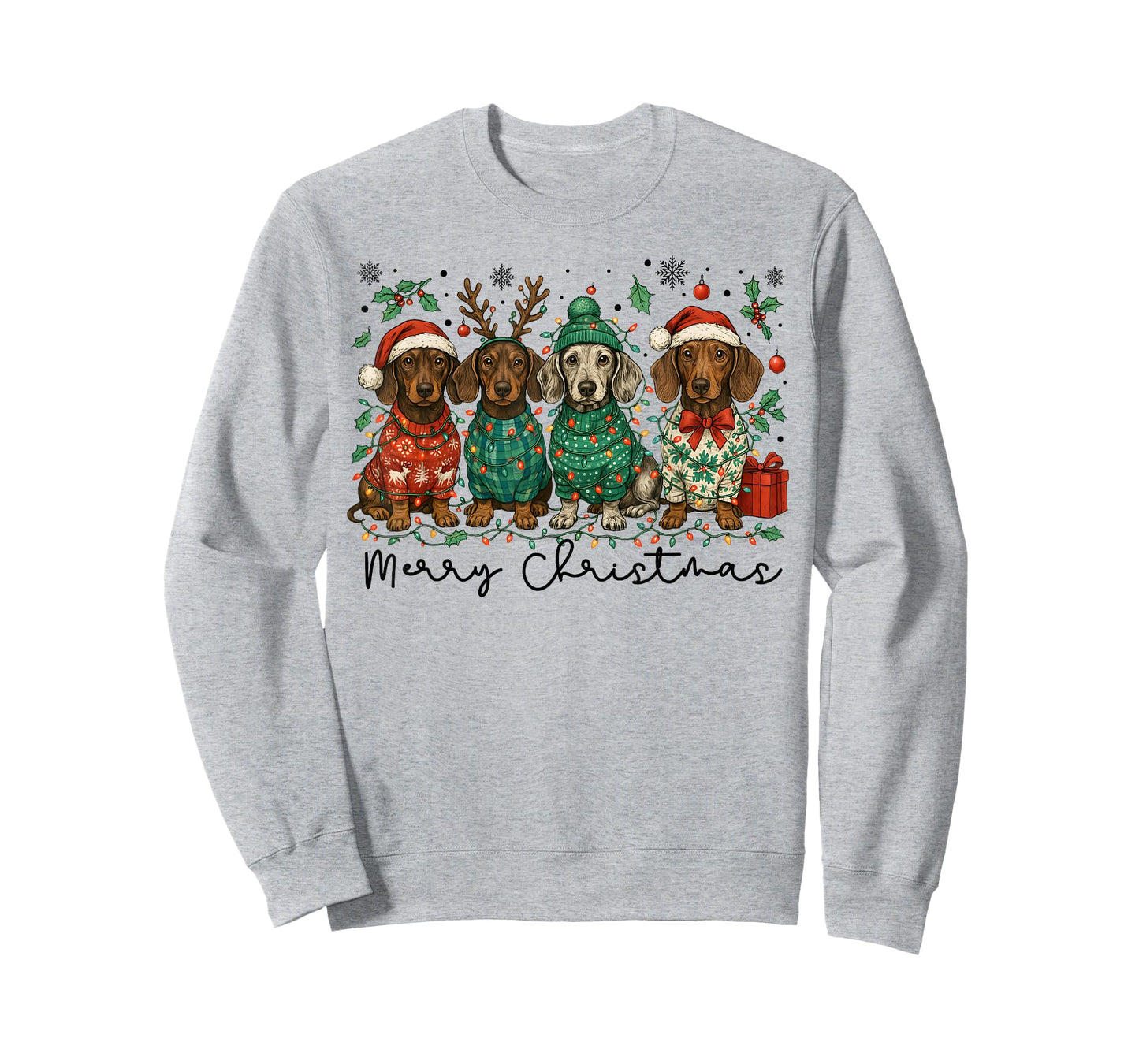 Merry Christmas Dachshund Dog Retro Xmas Puppy Men Women Kid T-Shirt