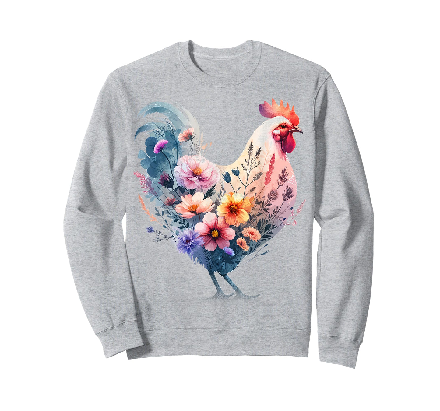 Chicken Floral Art Graphic Women Farm Chicken Lover Colorful T-Shirt
