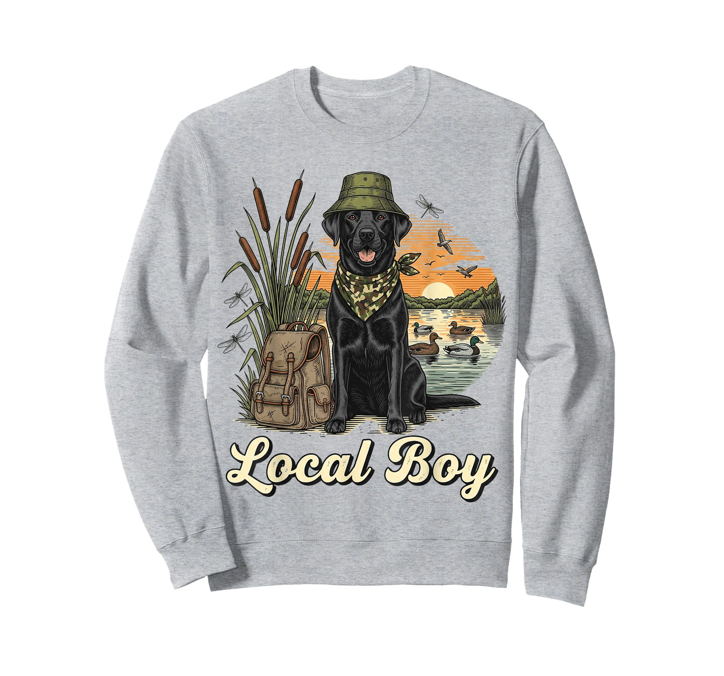 Local Boy Hunting Black Lab Retriever Waterfowl Marsh Sunset T-Shirt