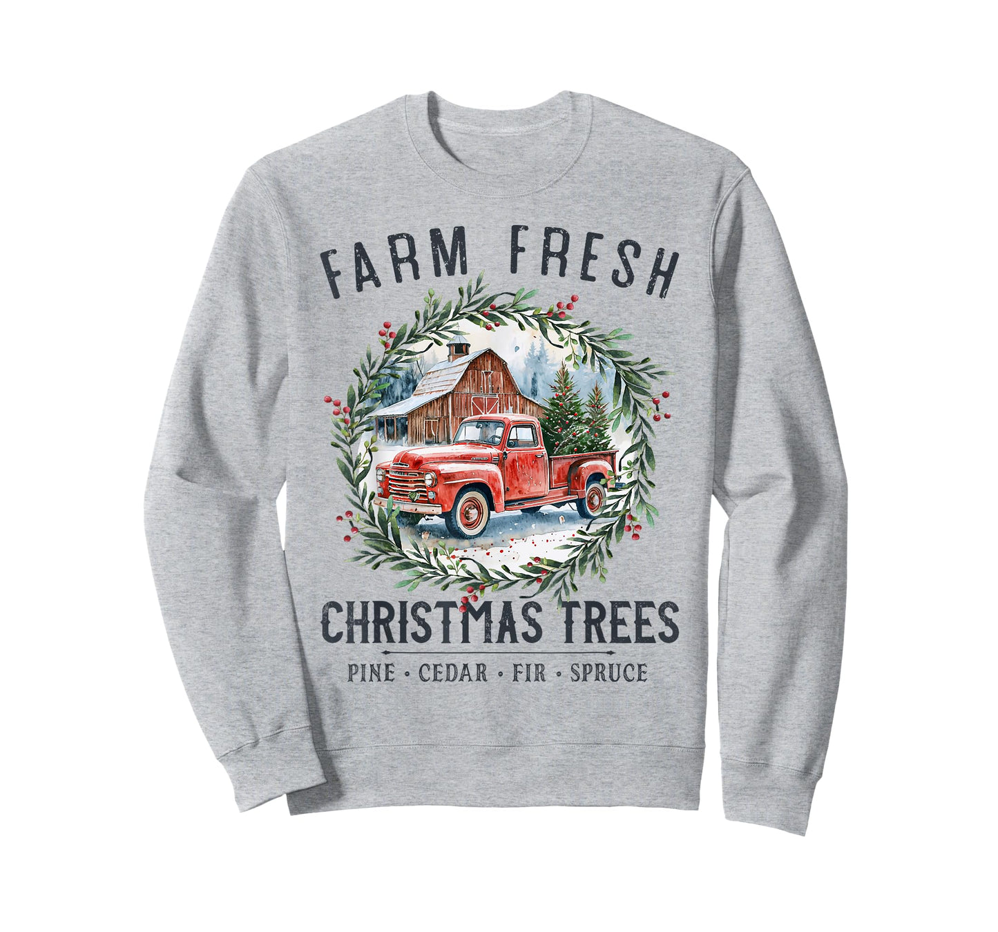 Farm Fresh Christmas Trees Vintage Red Truck and Barn T-Shirt