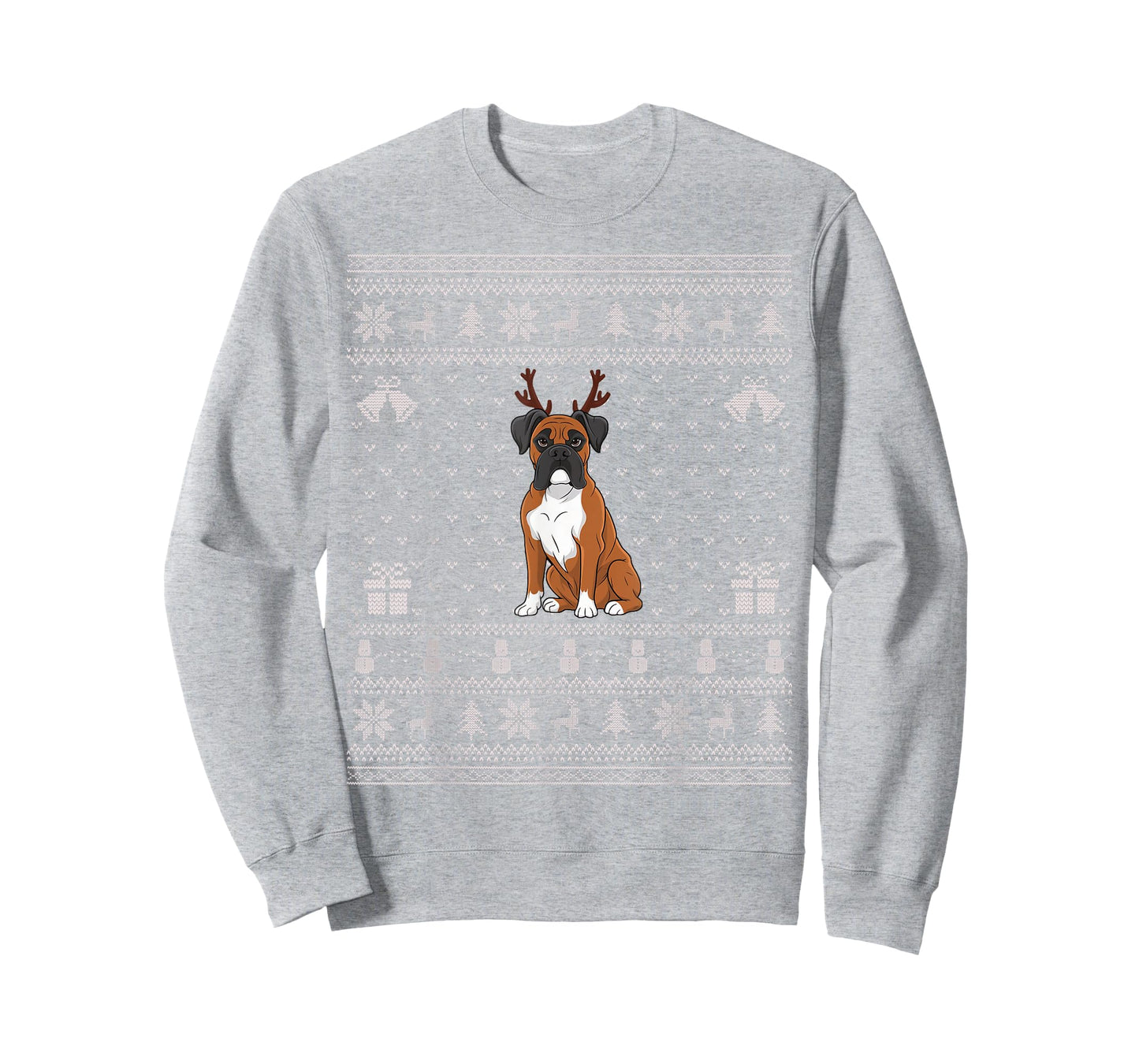 Ugly Xmas Sweater Style Boxer Dog Reindeer Christmas T-Shirt for Men Women Kids
