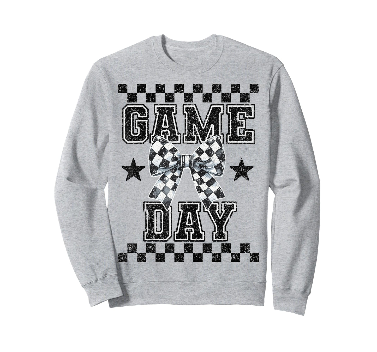 Retro Croquette Bow Black White Checkered Football Game Day T-Shirt