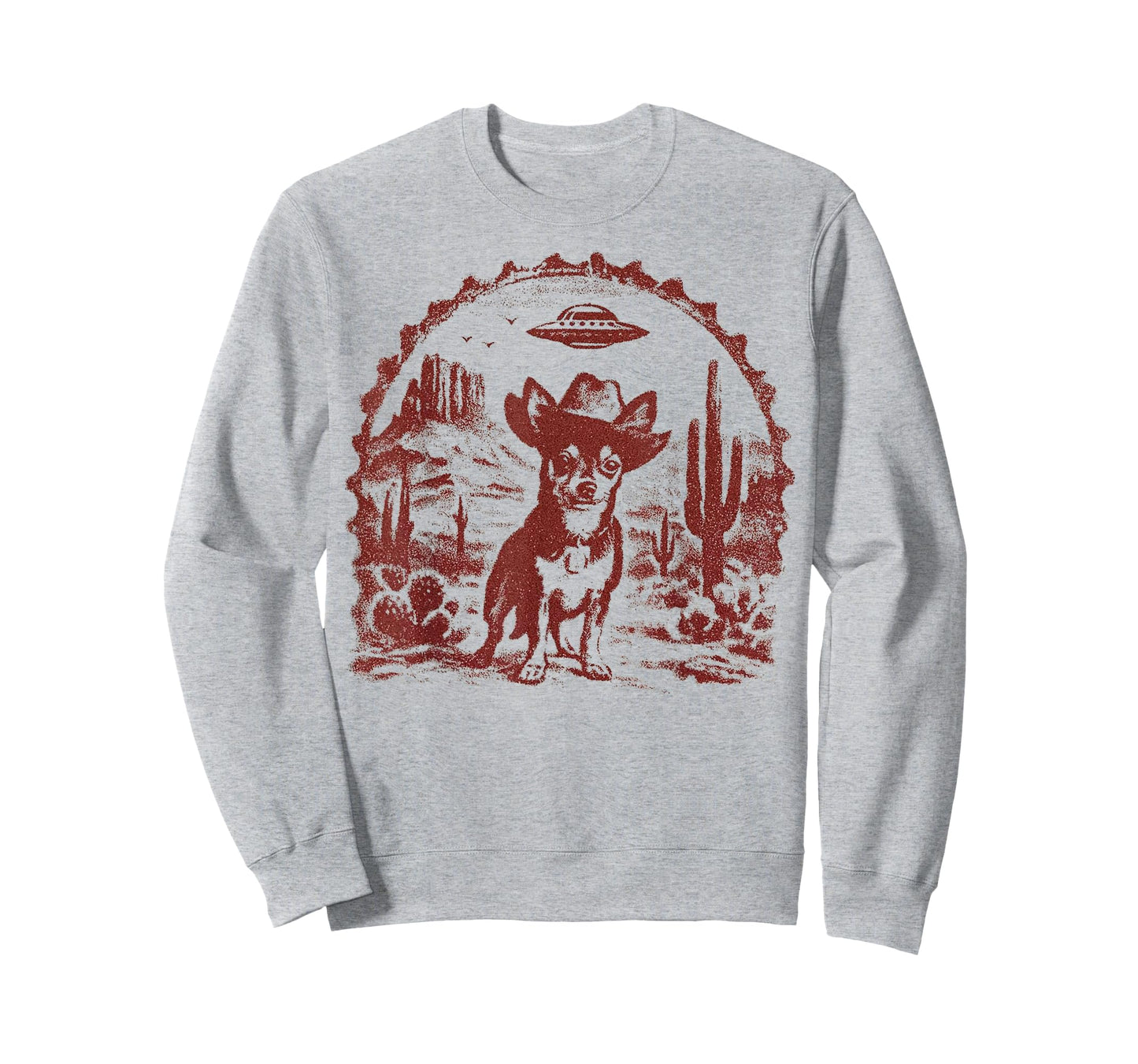 Funny UFO Alien Cowboy Chihuahua Retro Western Graphic T-Shirt