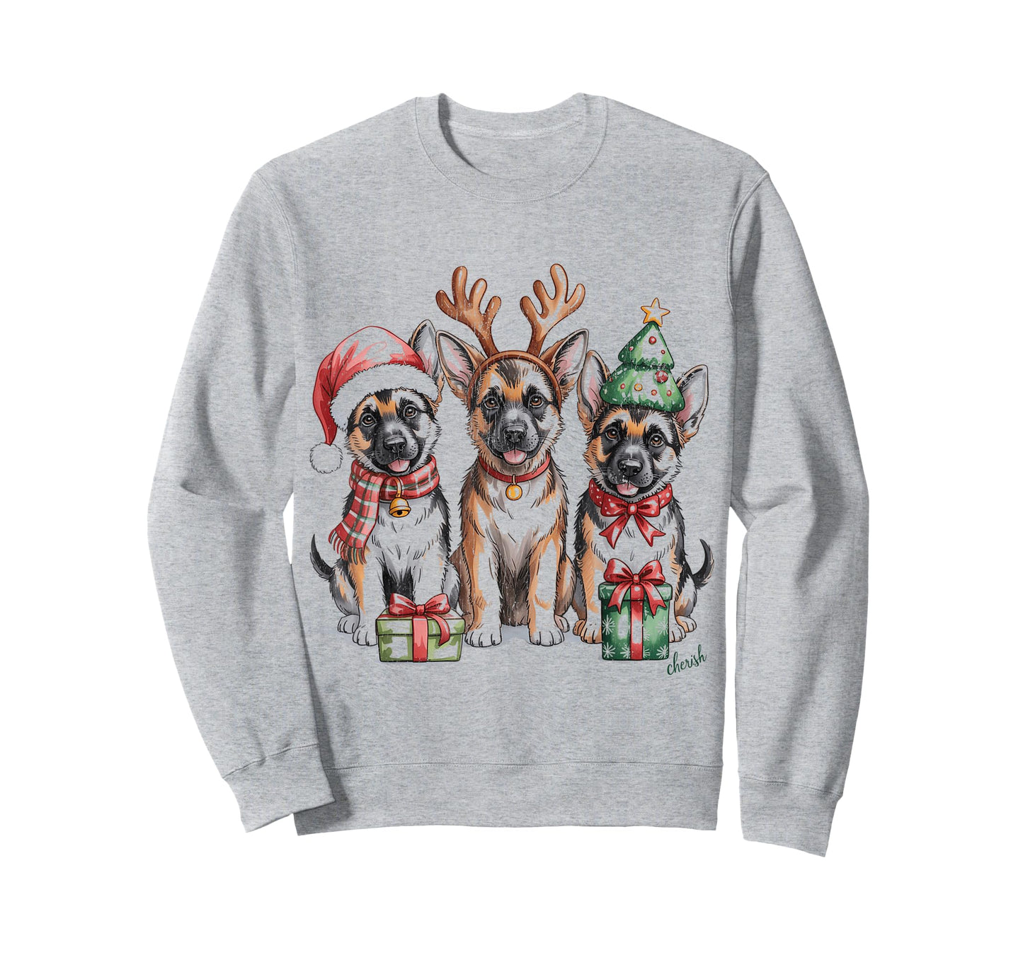 German Shepherds Santa Hat Funny Christmas T-Shirt
