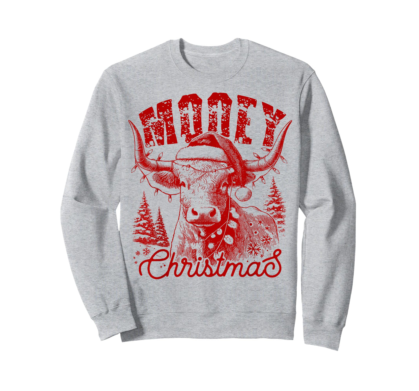 Mooey Christmas Western Heifer Highland Cow Santa Hat Xmas T-Shirt