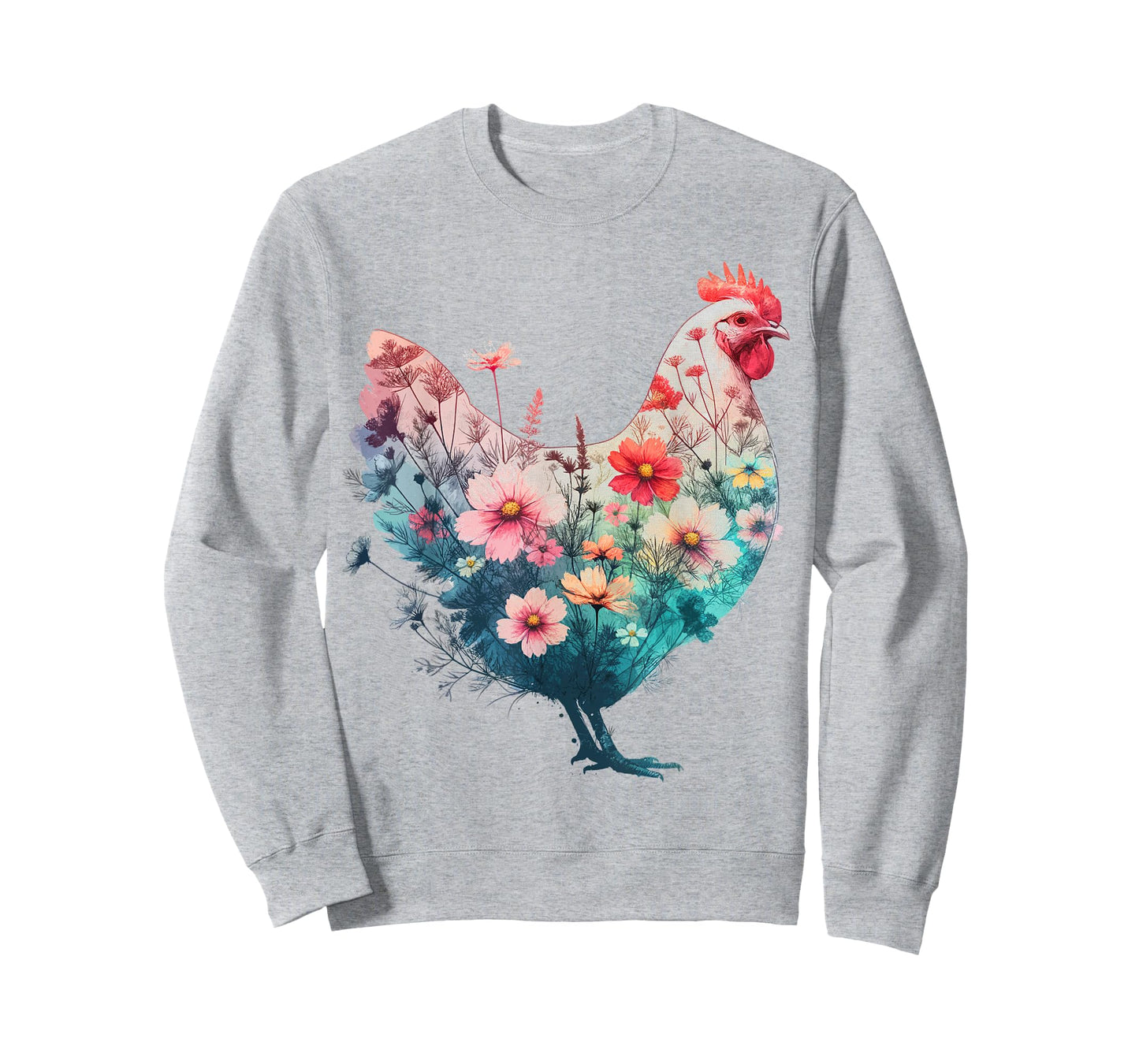 Chicken Floral Art Graphic Women Farm Chicken Lover Colorful T-Shirt