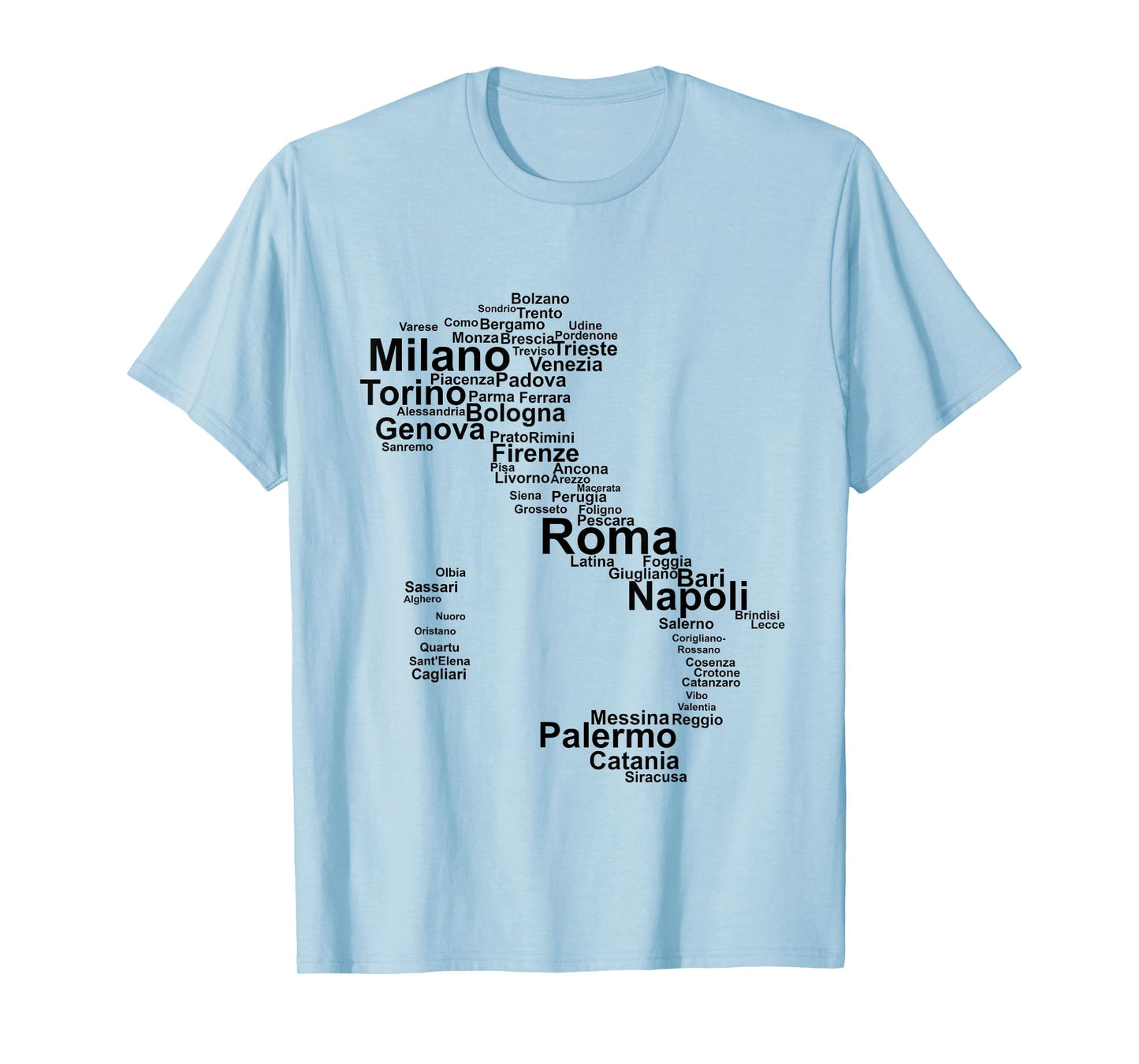 Italy Map Silhouette Towns Cities Rome Milan Travel Europe T-Shirt