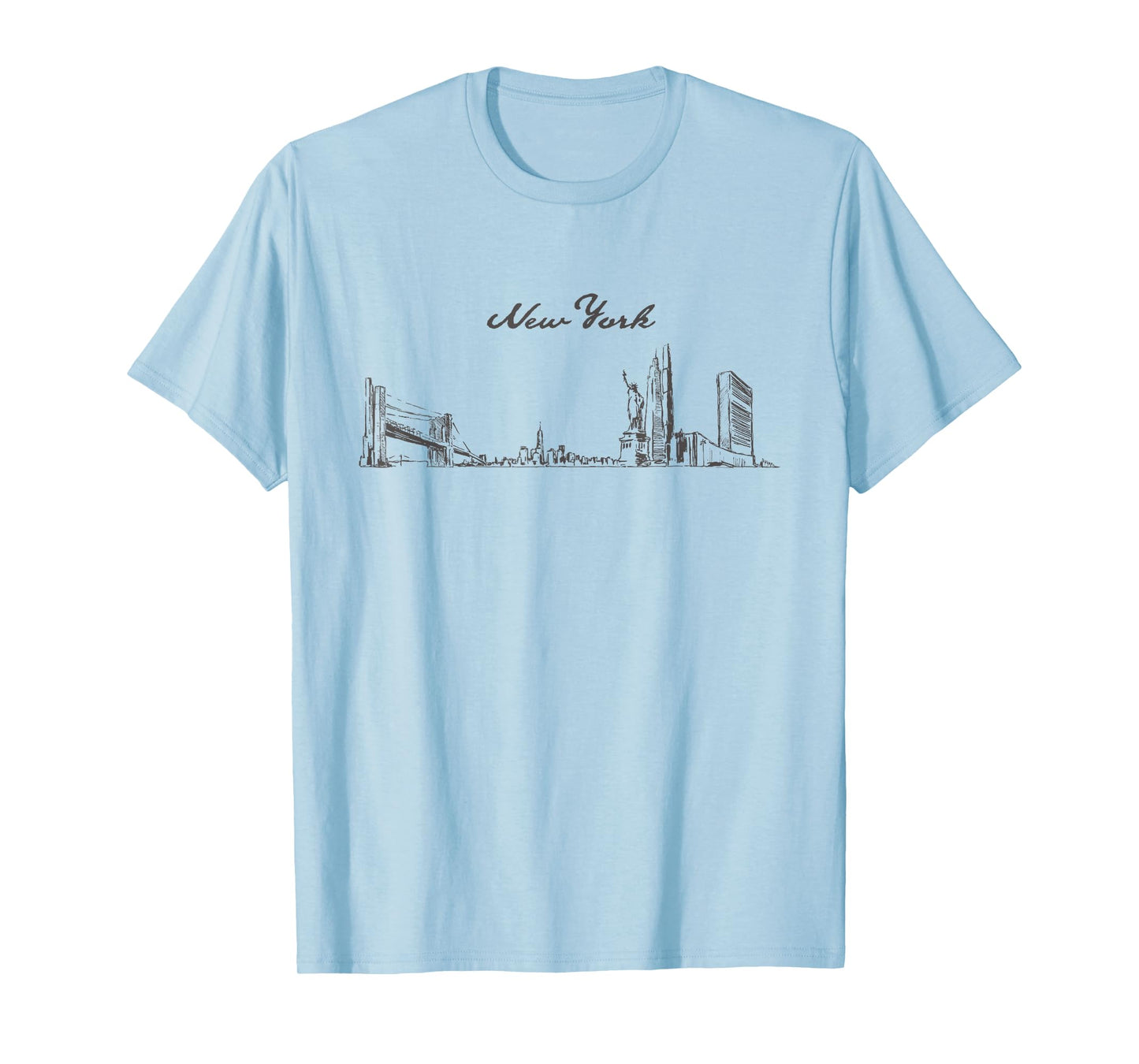 New York City Skyline,Hand-drawn Landmarks NYC Vintage Style T-Shirt