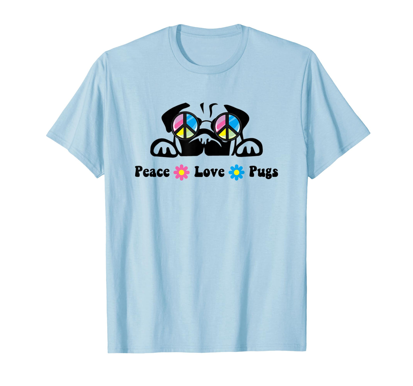 Cute Peace Love Pug Sunglasses Hippie Peace Sign T-Shirt