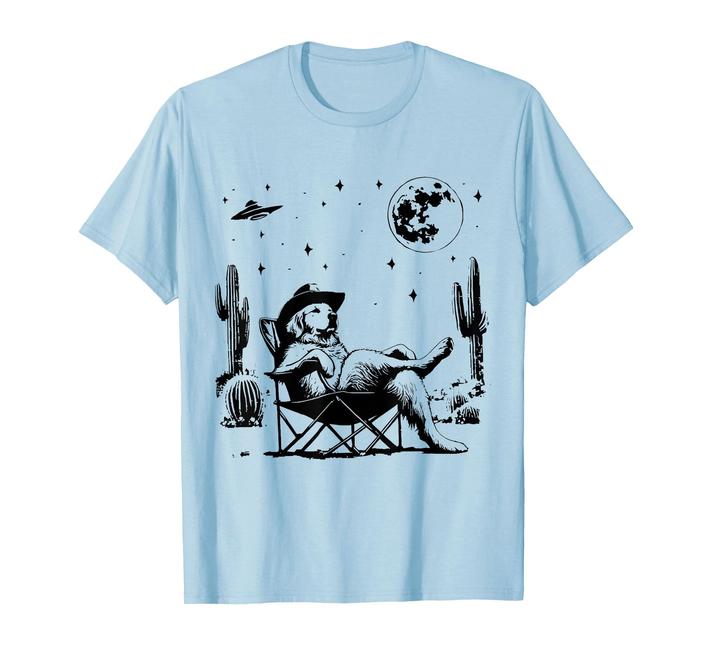 Funny Cowboy Golden Retriever Relaxing On Camping Chair Dog T-Shirt