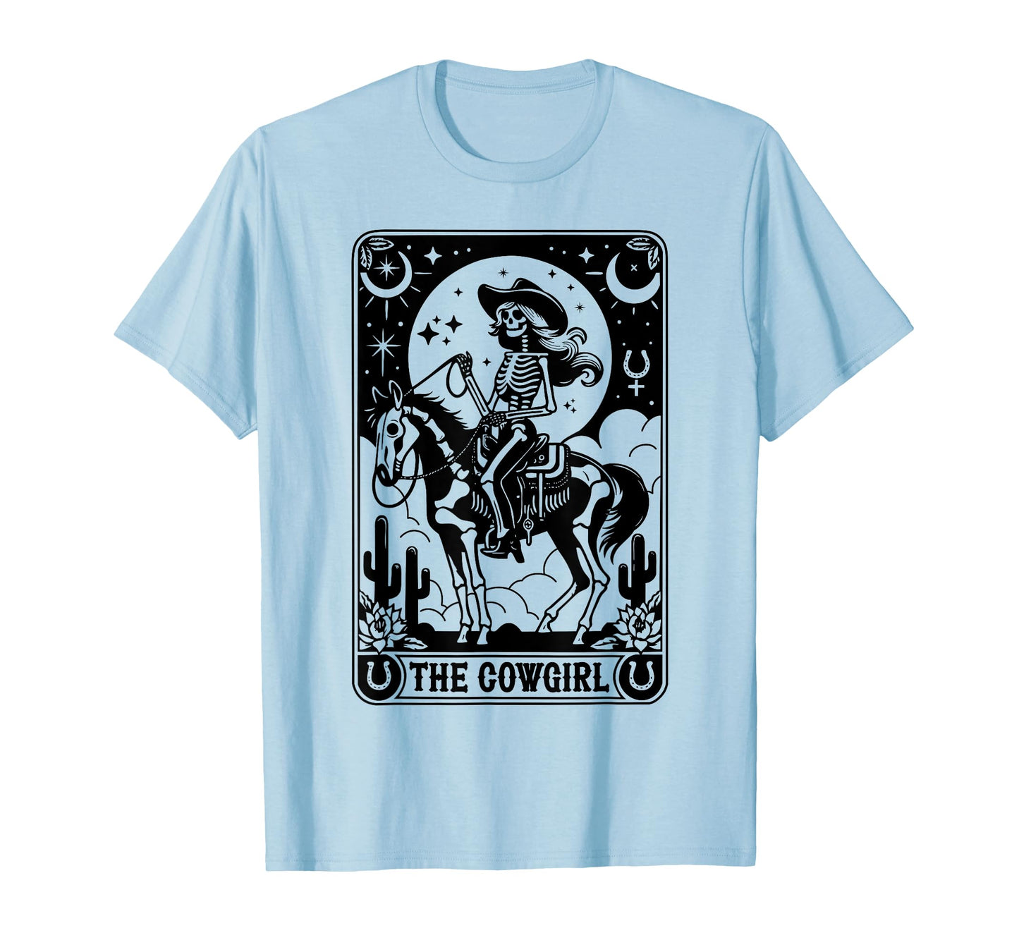 Skeleton Cowgirl Riding Horse Tarot Card Gothic Halloween T-Shirt