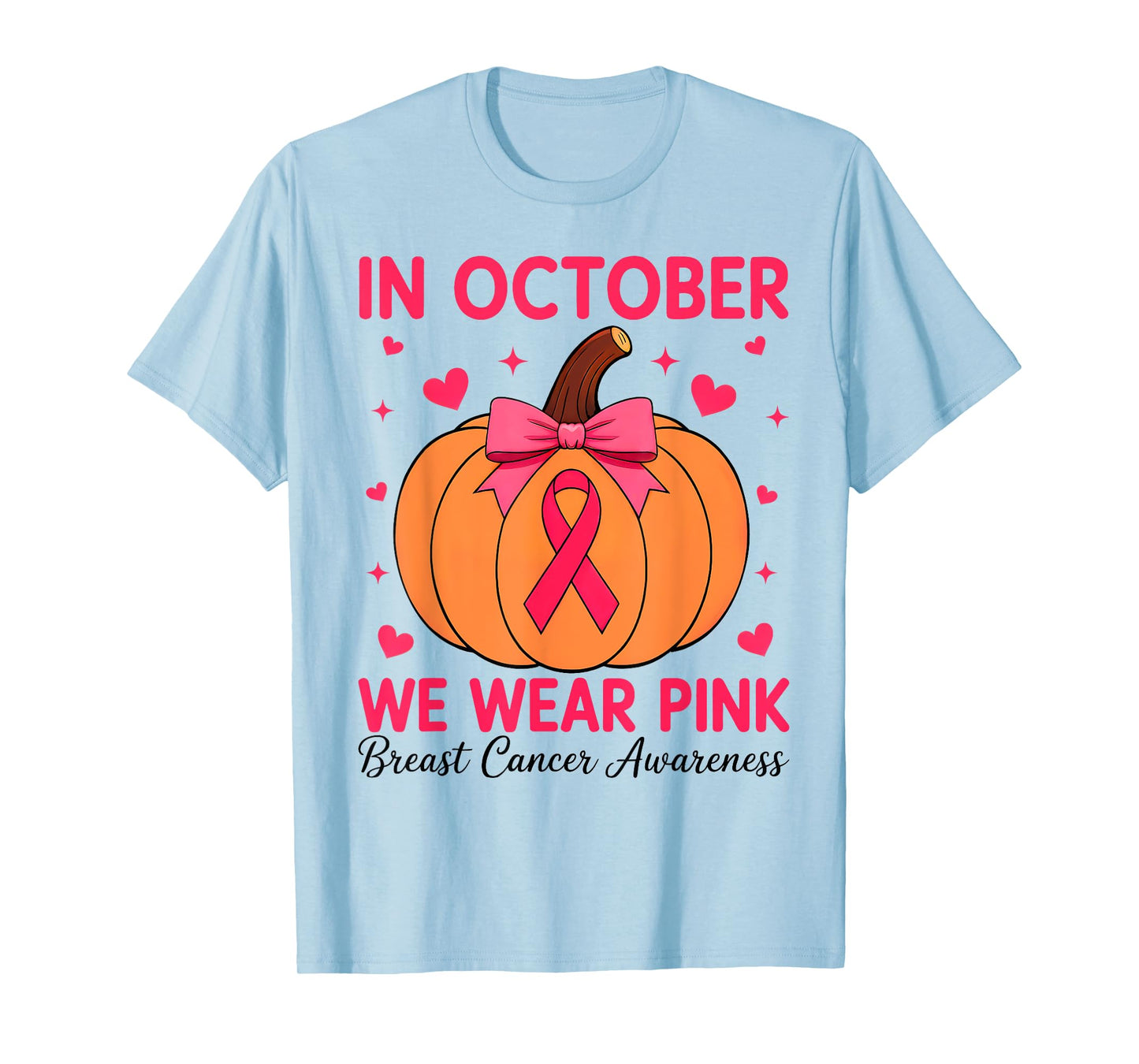 In October We Wear Pink Pumpkin Halloween Breast Cancer T-Shirt