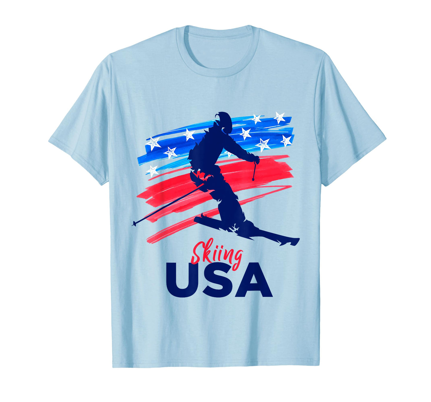 Skiing USA Support the Team Tshirt USA Flag Ski Winter T-Shirt
