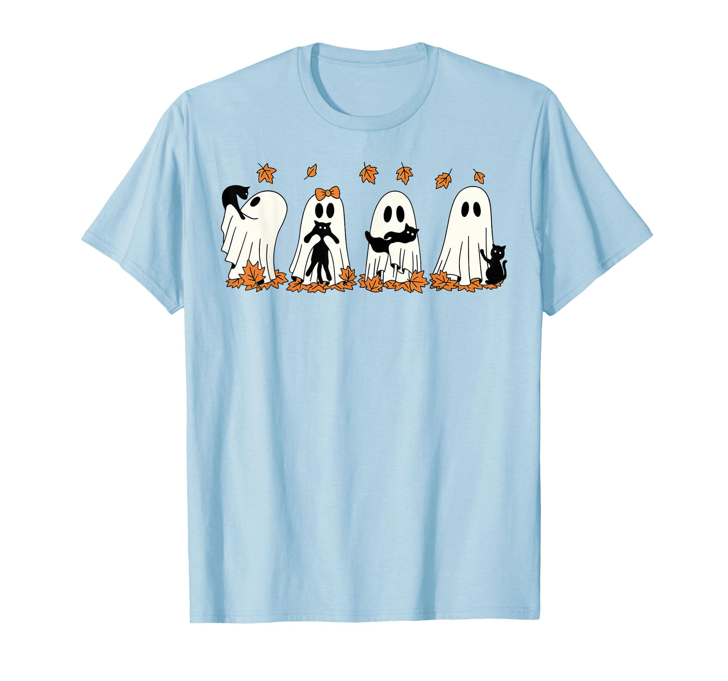 Funny Ghost Black Cat Fall Halloween Thanksgiving Cat Lover T-Shirt