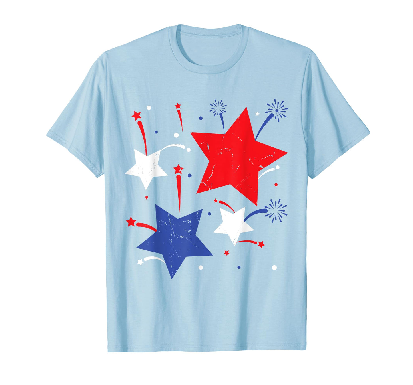 July 4th Red White Blue Stars With Firework Vintage American T-Shirt