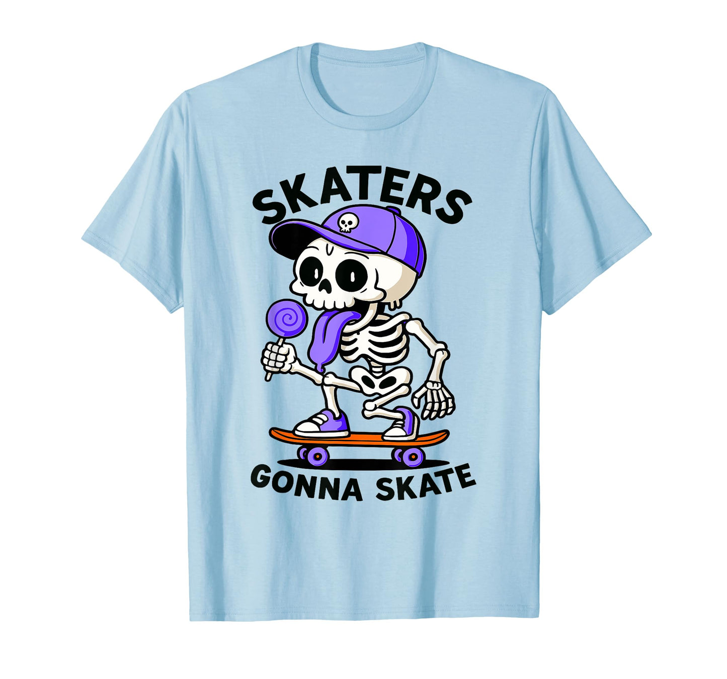 Skaters Gonna Skate, Skateboarding Skeleton Lolli Skateboard T-Shirt