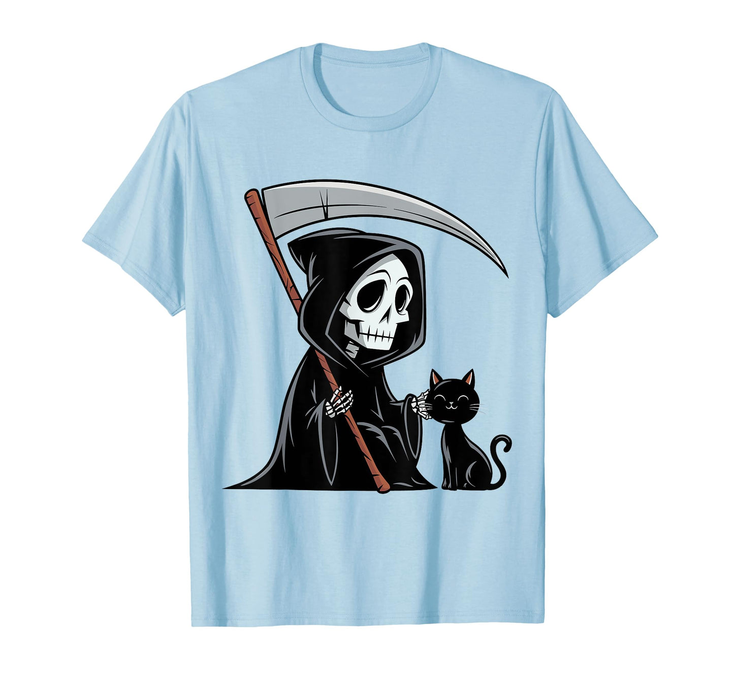 Funny Grim Reaper Black Cat Lovers Spooky Halloween Cats Men Women T-Shirt