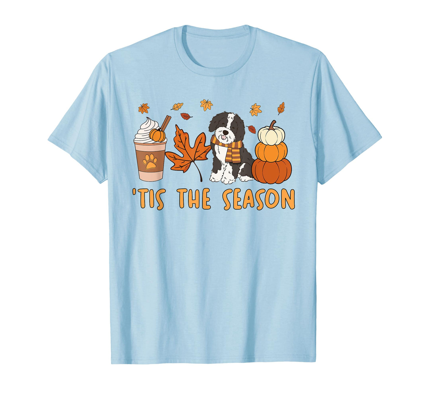 Tis The Season Sheepadoodle Dog Fall Autumn Pumpkin Coffee T-Shirt for Men Women Kids
