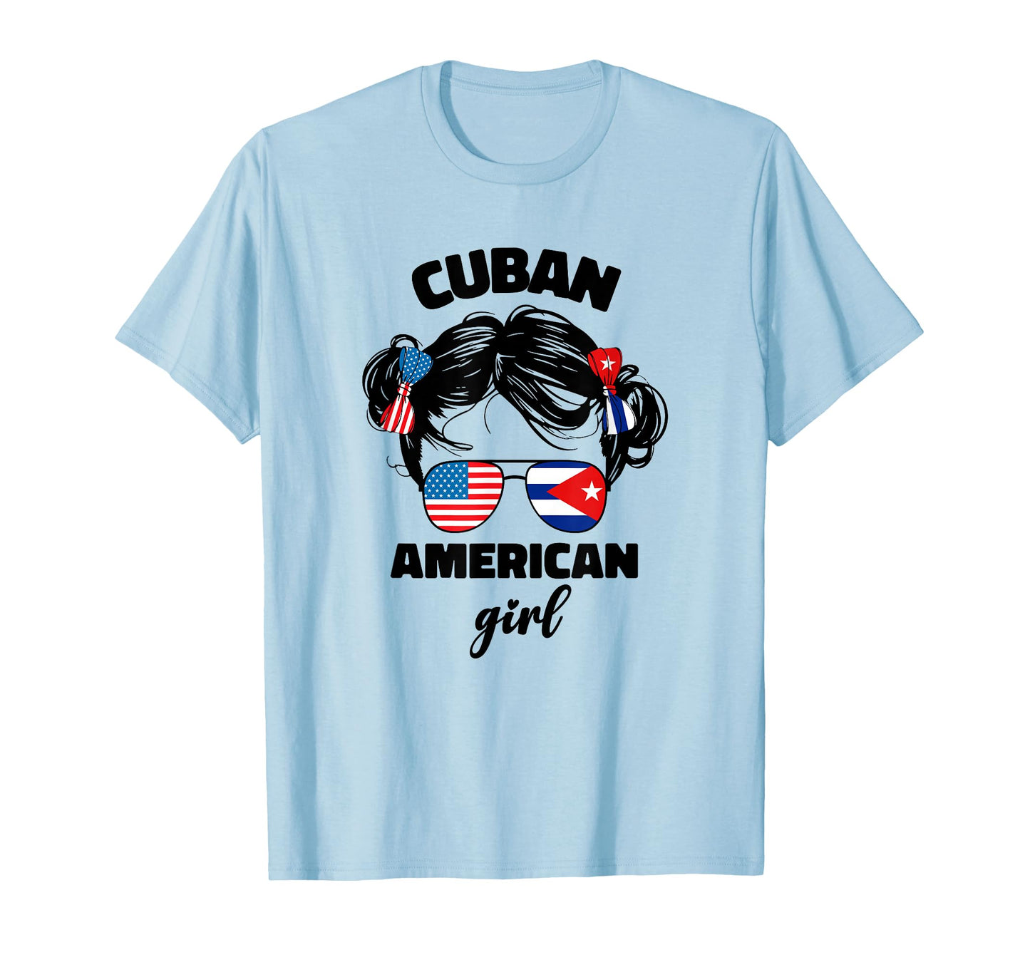 Half Cuban And American America Cuba Usa Flag Kids Girl Cute T-Shirt