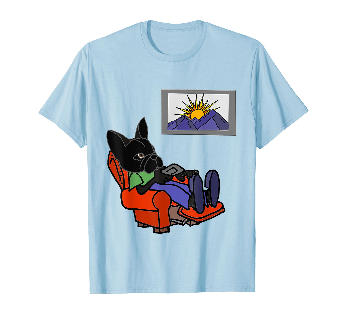 Smileteespetsa Funny Black French Bulldog Dog Watching TV Men Women Kids T-Shirt