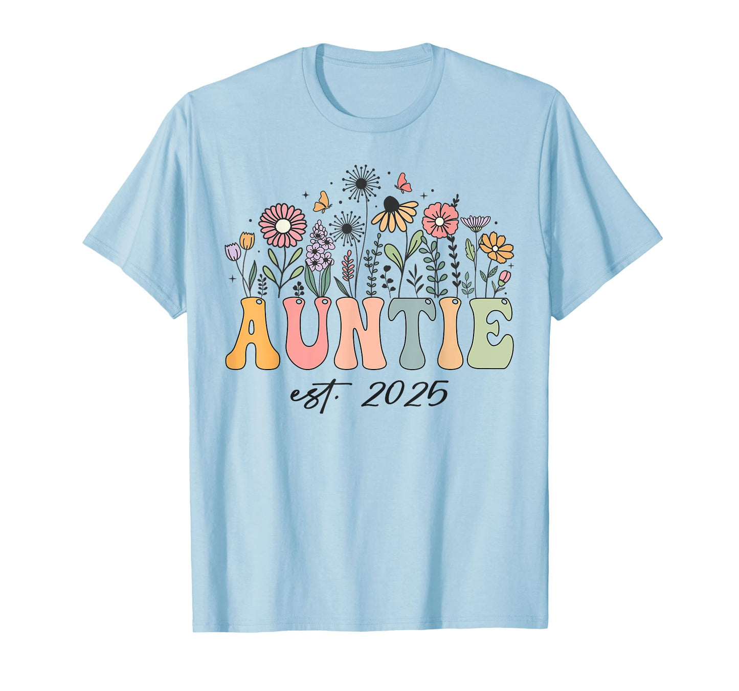 Auntie Est. 2025 Floral Groovy Retro Hippie Wildflower T-Shirt