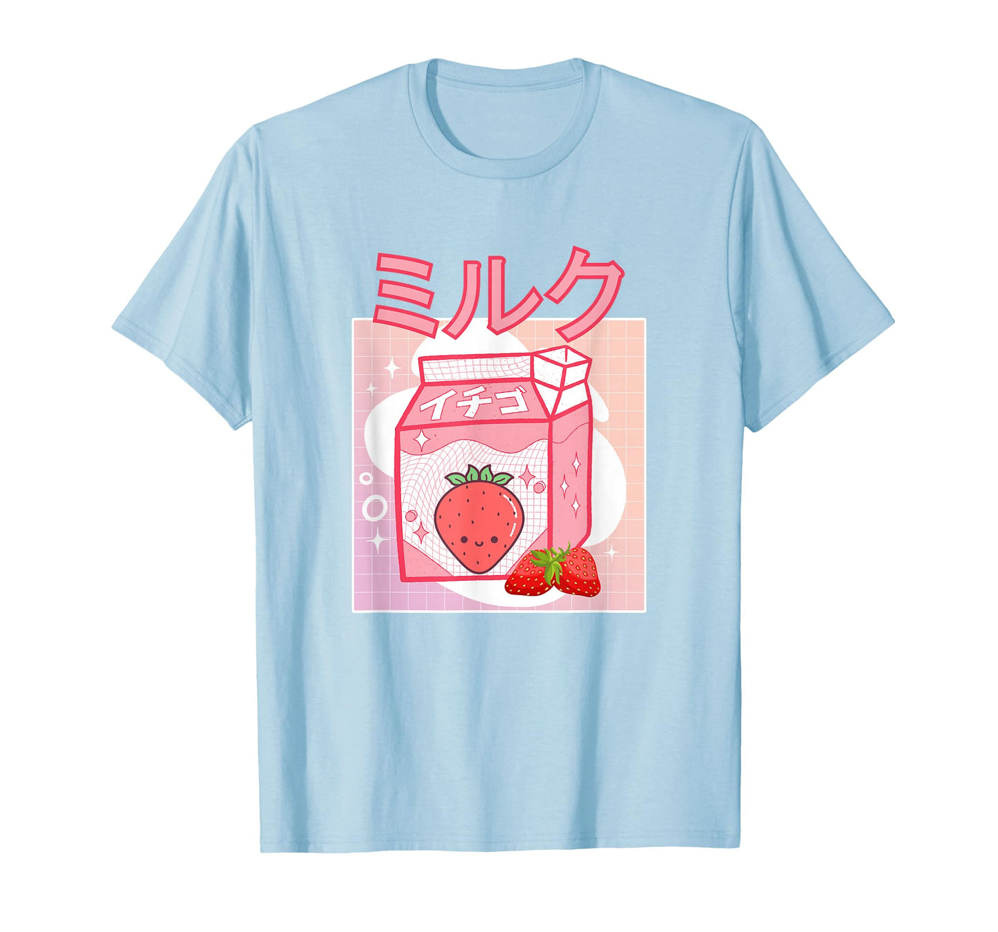 Cute Pink Strawberry Milk Japanese Kawaii Retro 90s Anime T-Shirt