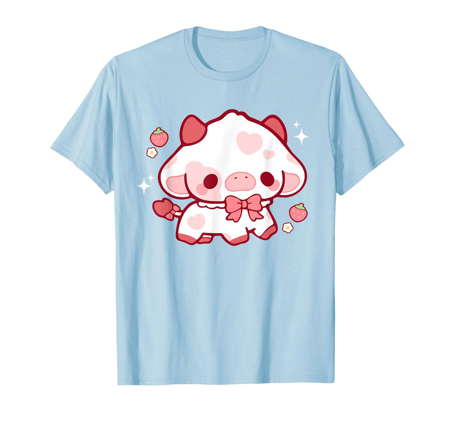 Kawaii Cow Strawberry Cute Aesthetic Anime Girls Teens Kids T-Shirt