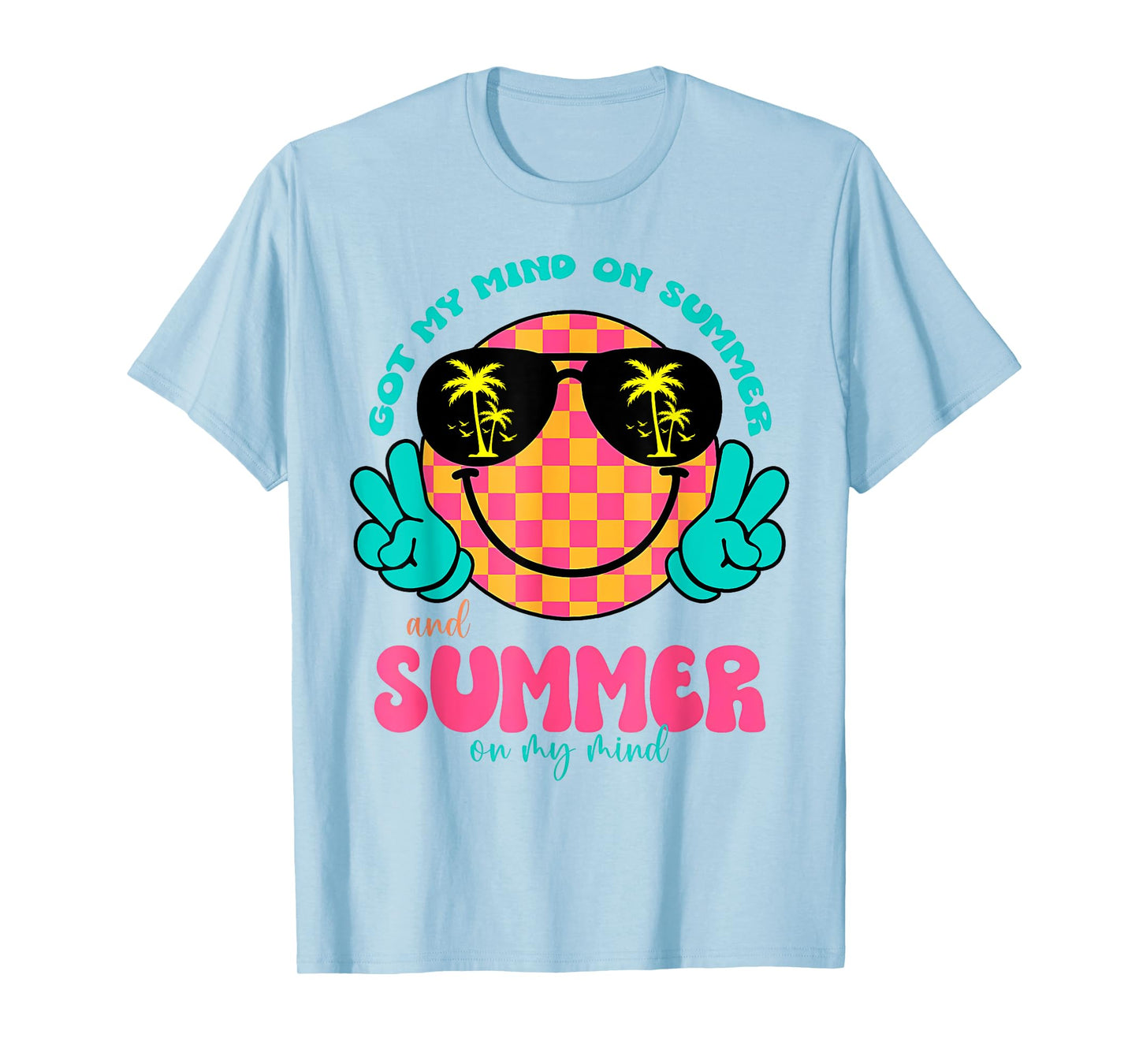 Groovy Happy Face Summer Vibes Got My Mind On Summer Teacher T-Shirt