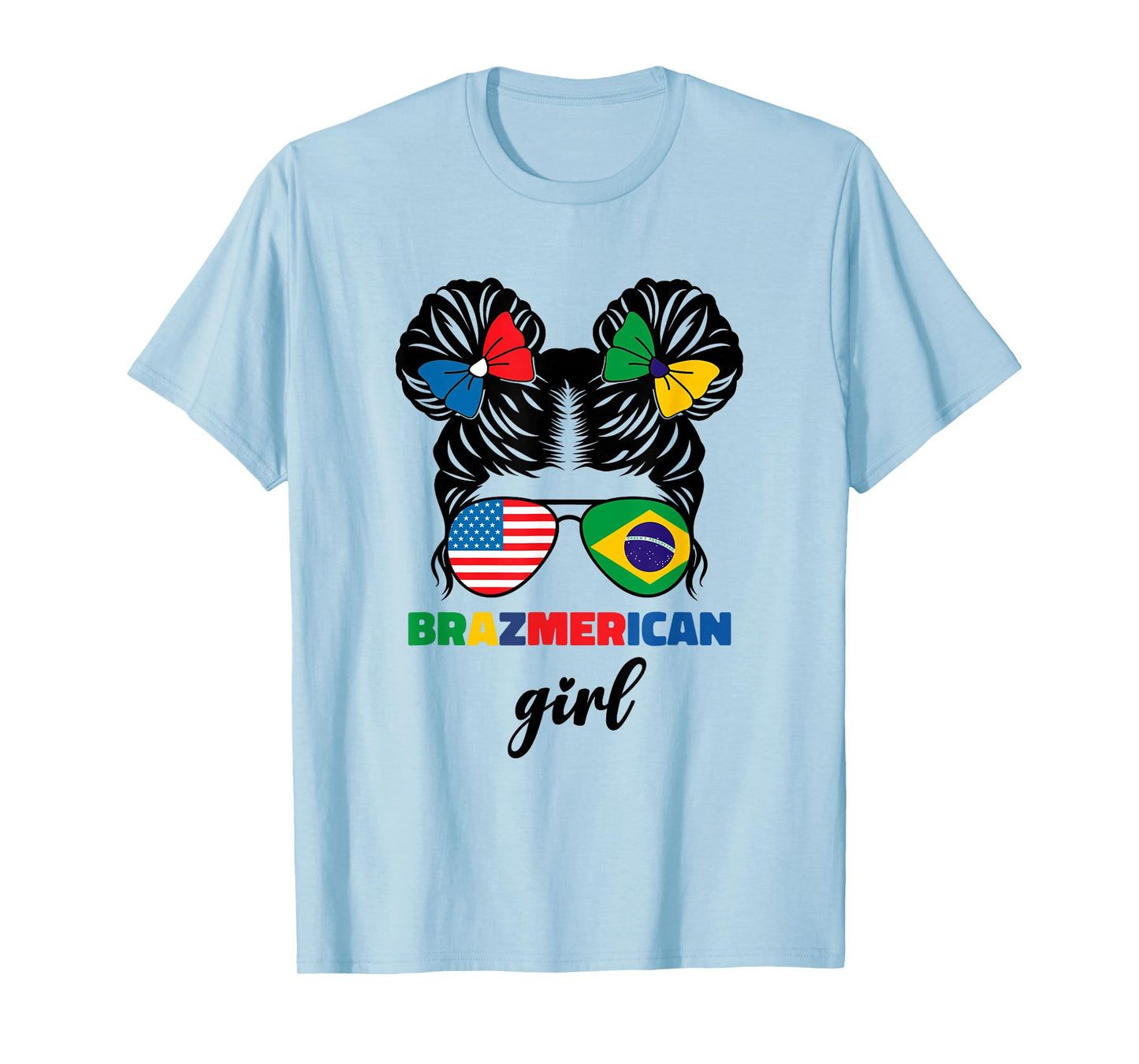 Half American And Brazilian America Brazil Flag Girl Kids T-Shirt