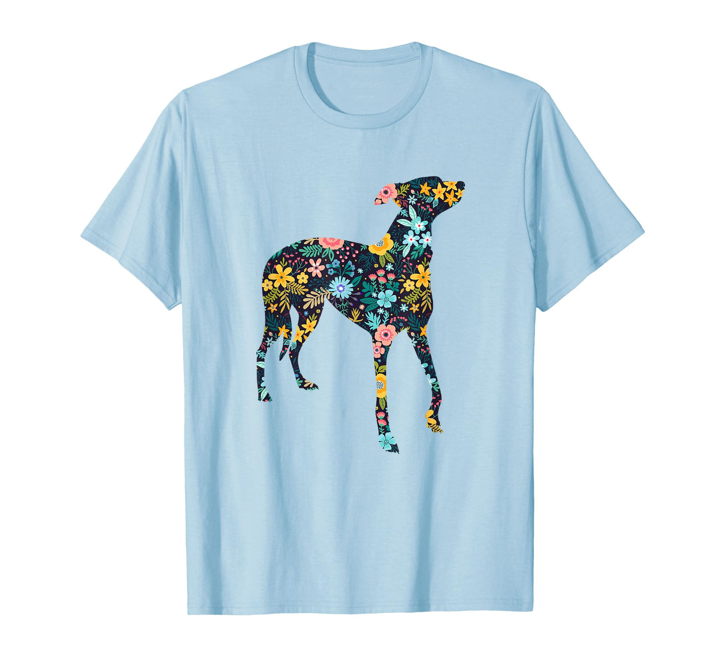 Greyhound Floral Dog Silhouette Womens Graphic T-Shirt