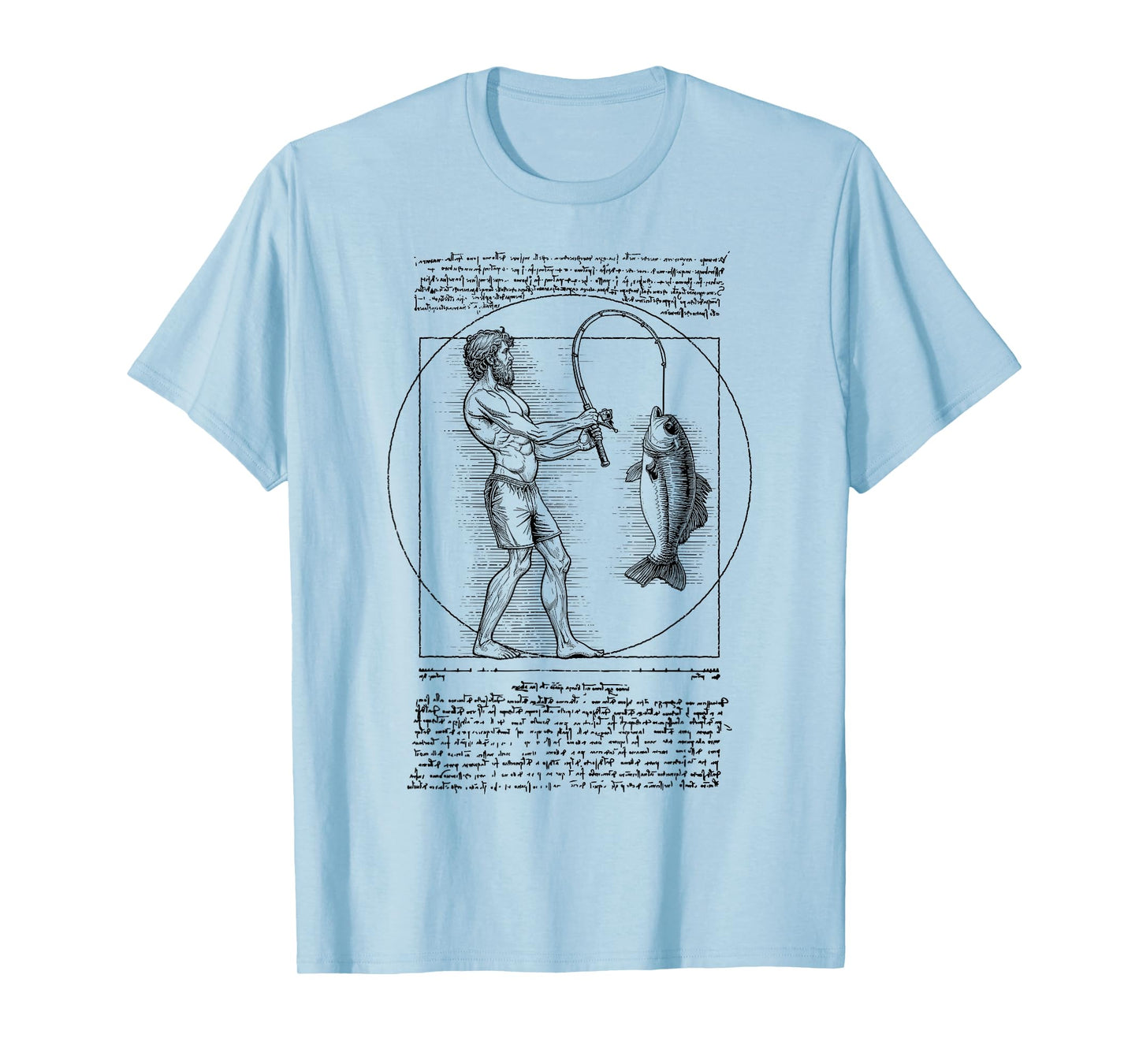 Funny Fishing Vitruvian Man Leonardo Da Vinci Fisherman T-Shirt