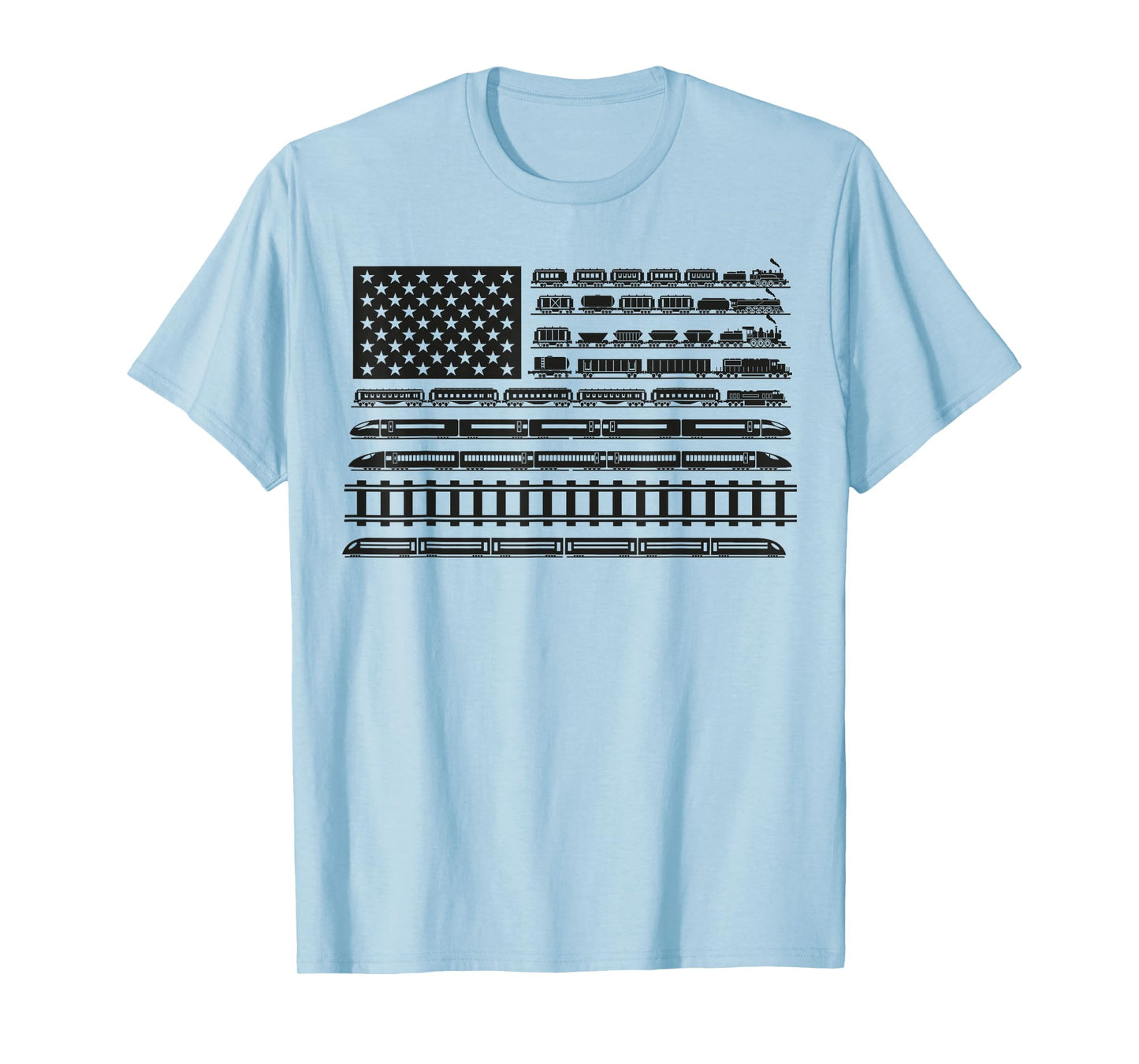 Boys American Flag Train Locomotive Railroad Steam Lover T-Shirt