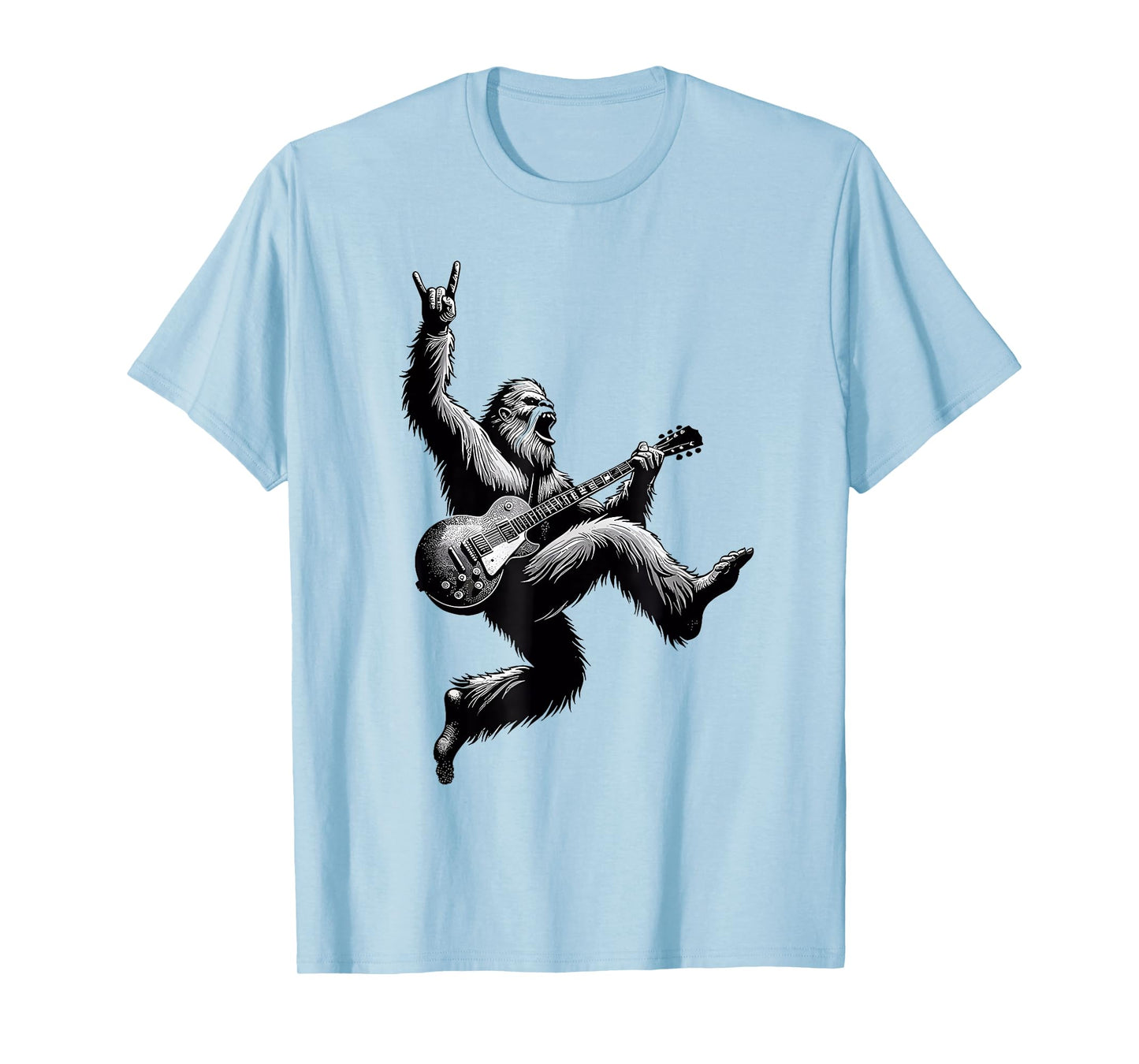 Bigfoot Playing A Electric Guitar Rock On Sasquatch Big Foot T-Shirt