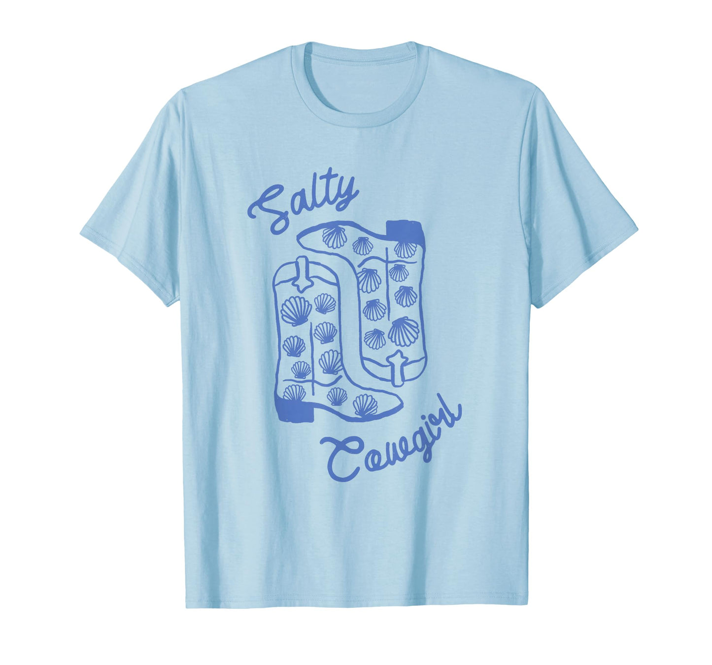 Salty Cowgirl Western Boots with Seashells Coastal Graphic T-Shirt