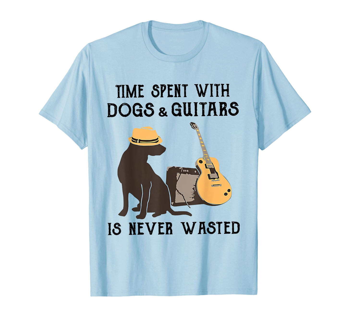 Time Spent With Dog And Guitars Is Never Wasted Saying T-Shirt for Men Women Girls Kids
