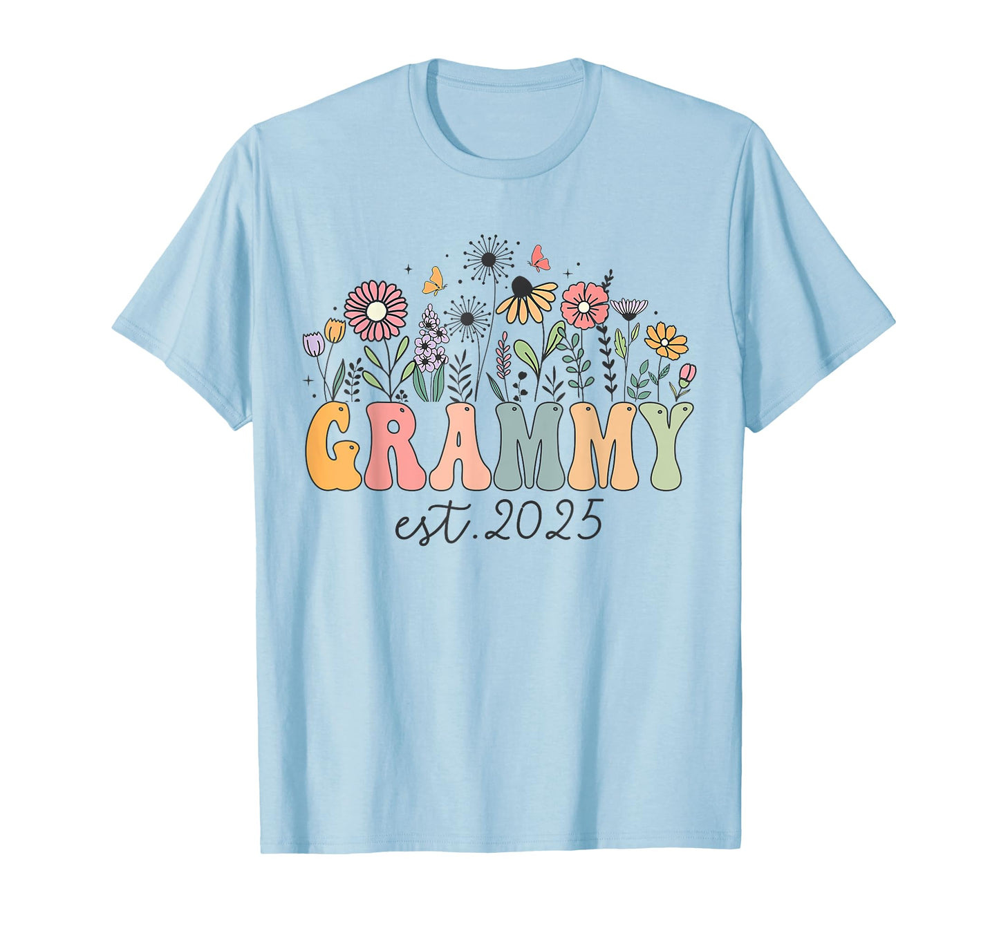 Grammy Est. 2025 Floral Groovy Retro Hippie Wildflower T-Shirt
