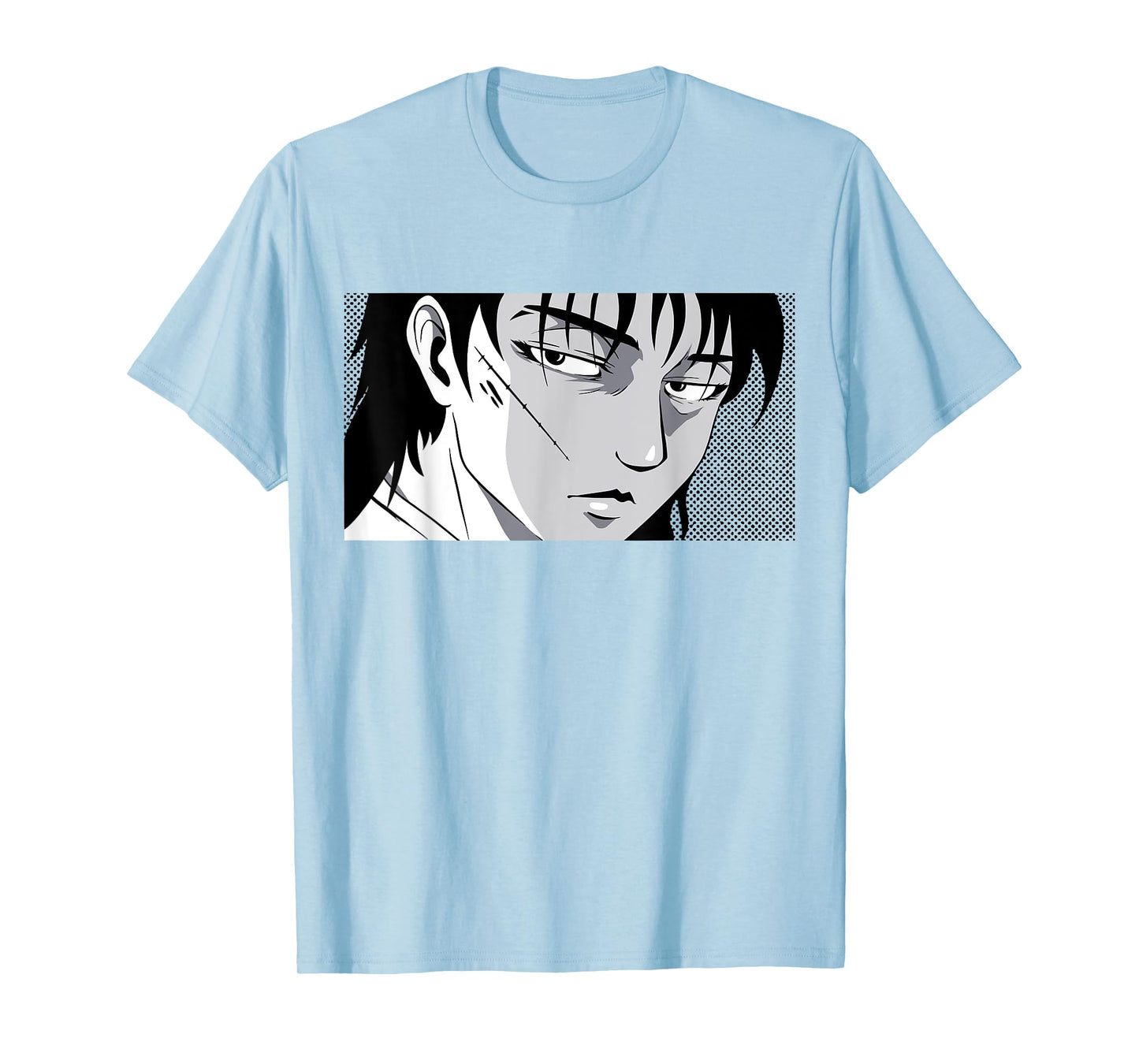 Badass Anime Boy Mysterious Manga Face Edgy Black White Art T-Shirt