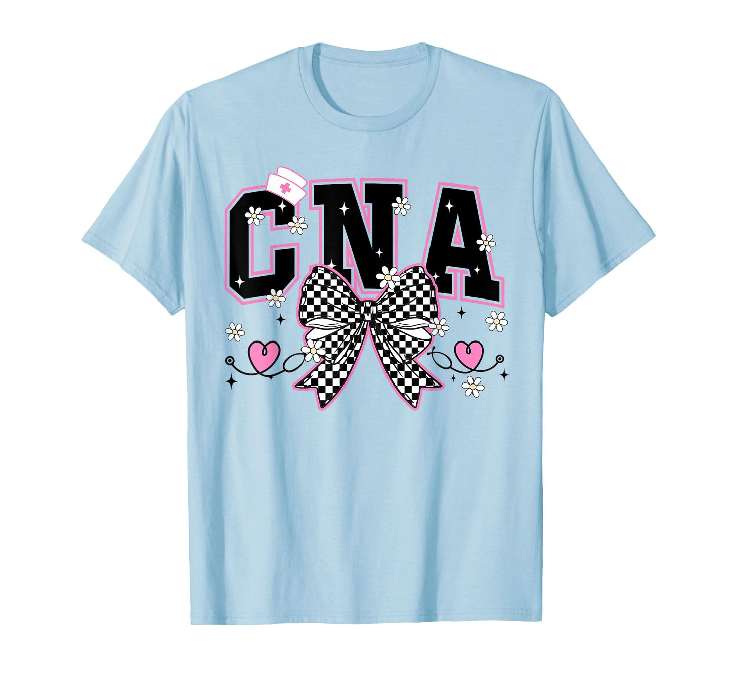 CNA Bow Certified Nursing Assistant Checkered CNA Life Women T-Shirt