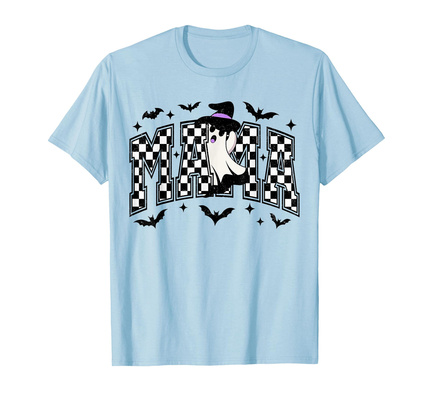 Funny Retro Halloween Mama Checkered Ghost Hat Men Women T-Shirt