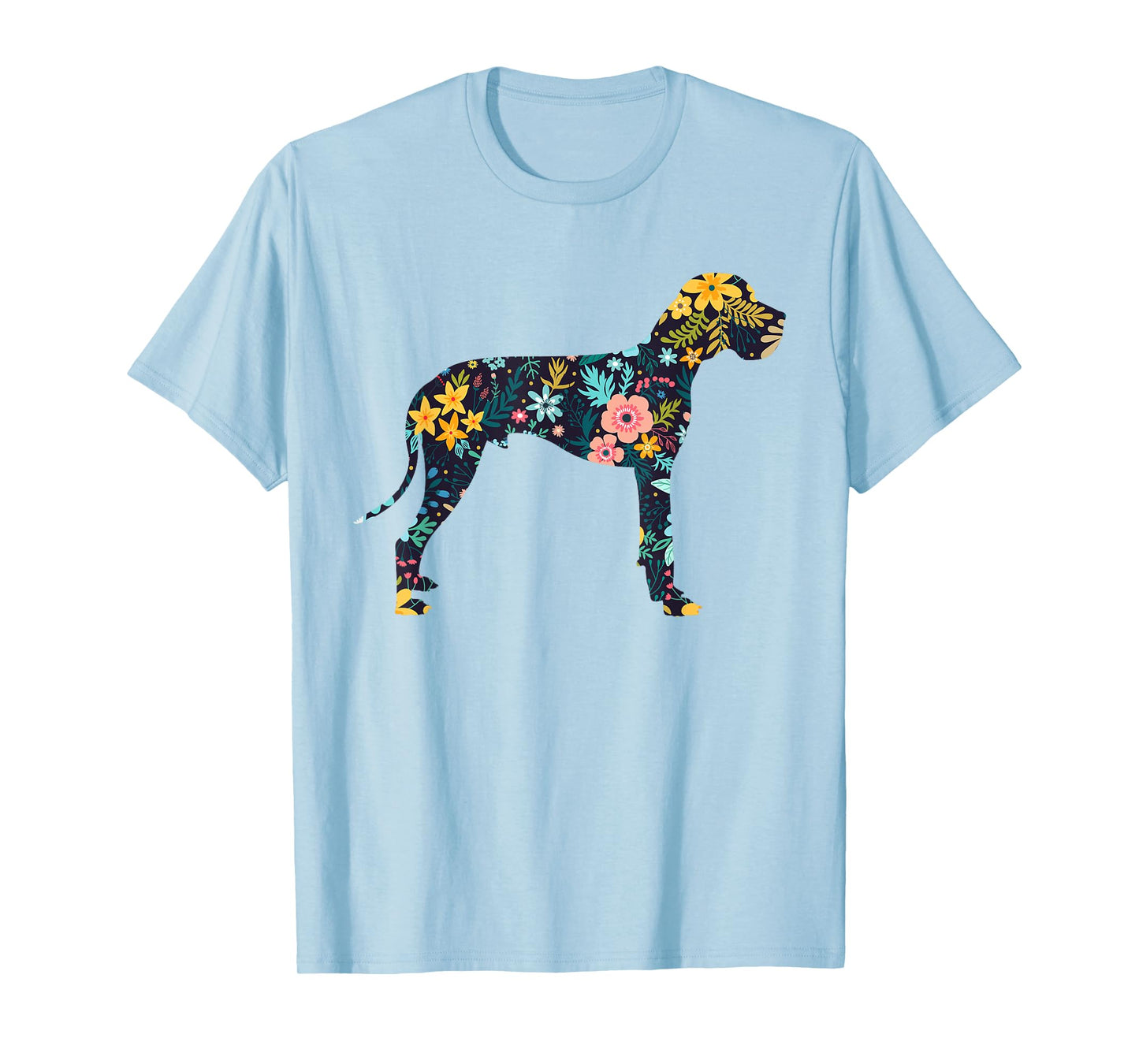 Great Dane Floral Dog Silhouette Womens Graphic T-Shirt