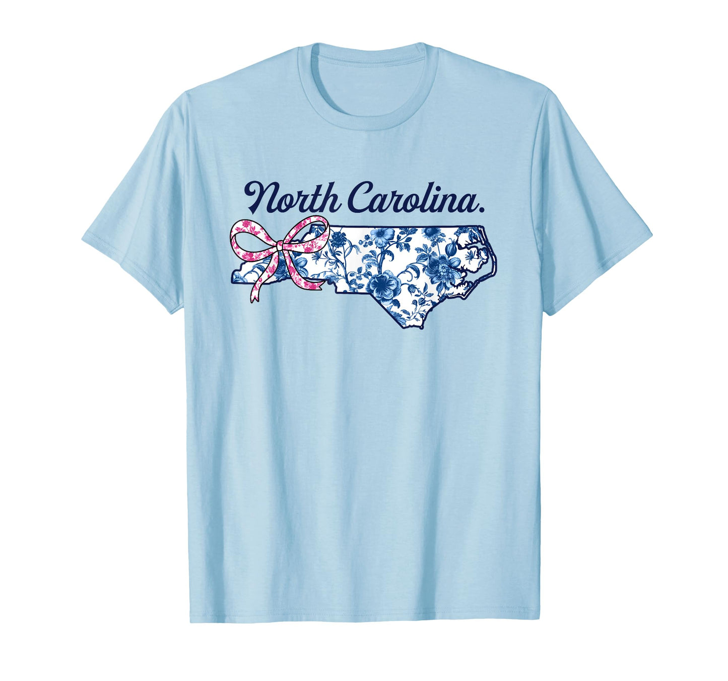 North Carolina State Map Pride Coquette Blue Chinoiserie T-Shirt